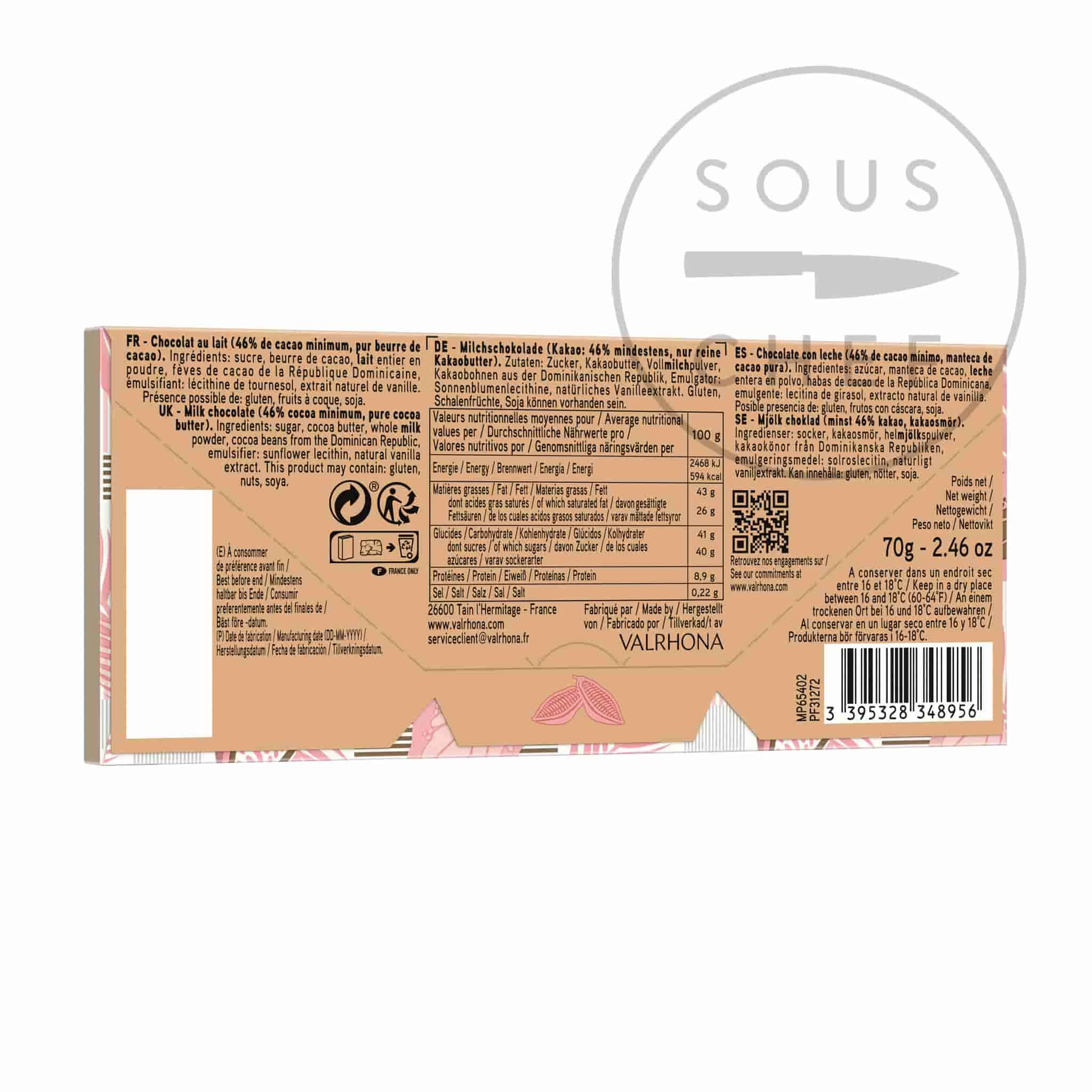 Valrhona Milk Bahibe 46% Milk Chocolate Bar 70g Ingredients 4 Valrhona Milk Bahibe 46% Milk Chocolate Bar 70g Ingredients