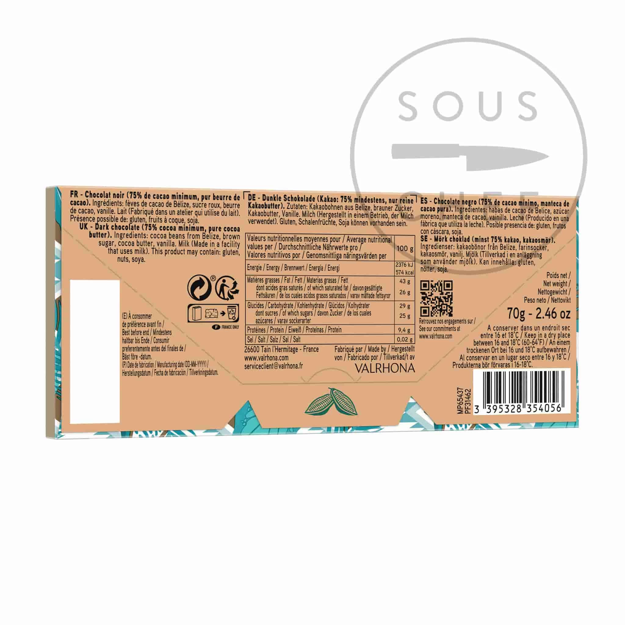 Valrhona Tulakalum 75% Dark Chocolate Bar 70g 4 Valrhona Tulakalum 75% Dark Chocolate Bar 70g