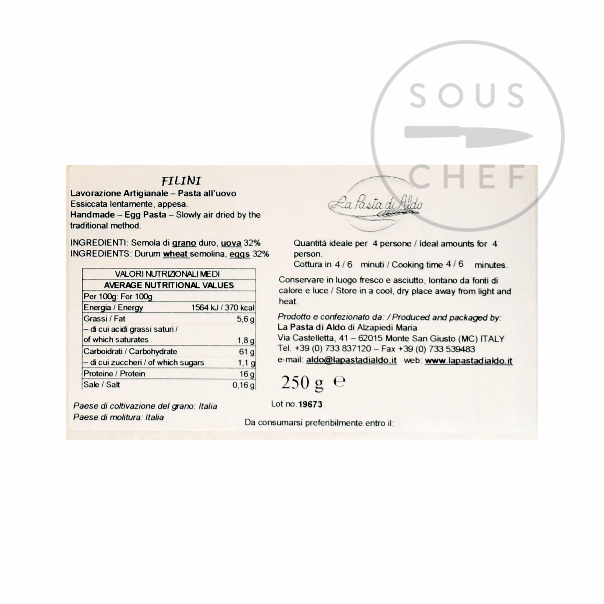 Ingredients Pasta Di Aldo Filini Egg Pasta 250g 5 Ingredients Pasta Di Aldo Filini Egg Pasta 250g