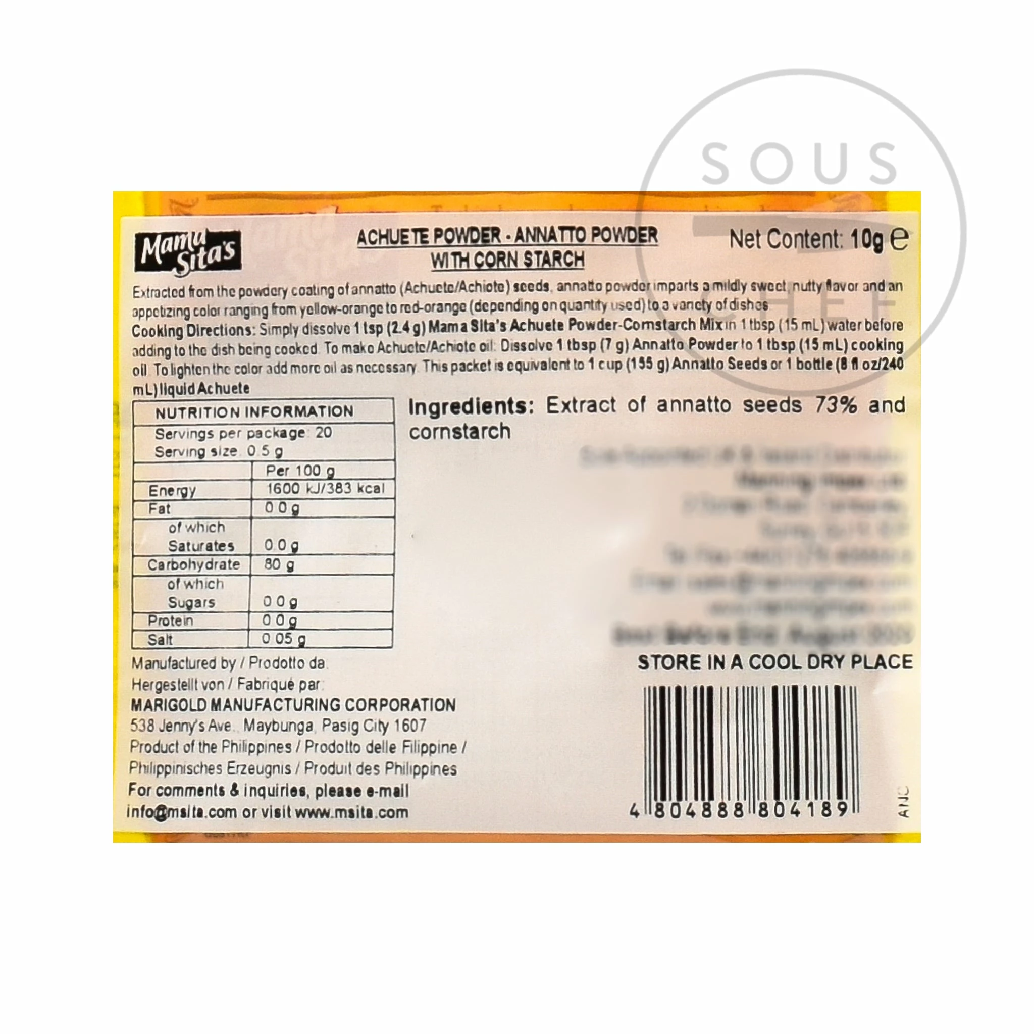 Mama Sita Ingredients Achiote Powder - Annatto Powder 10g 5 Mama Sita Ingredients Achiote Powder - Annatto Powder 10g