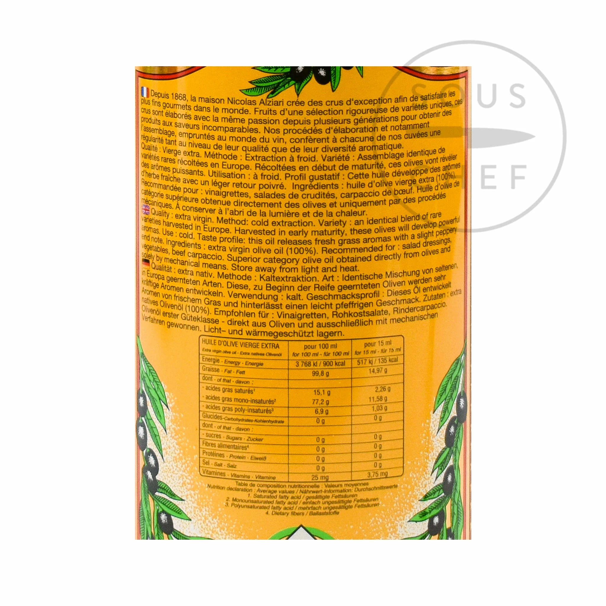 Nicolas Alziari Provence Fruity & Intense Olive Oil 500ml Ingredients 6 Nicolas Alziari Provence Fruity & Intense Olive Oil 500ml Ingredients