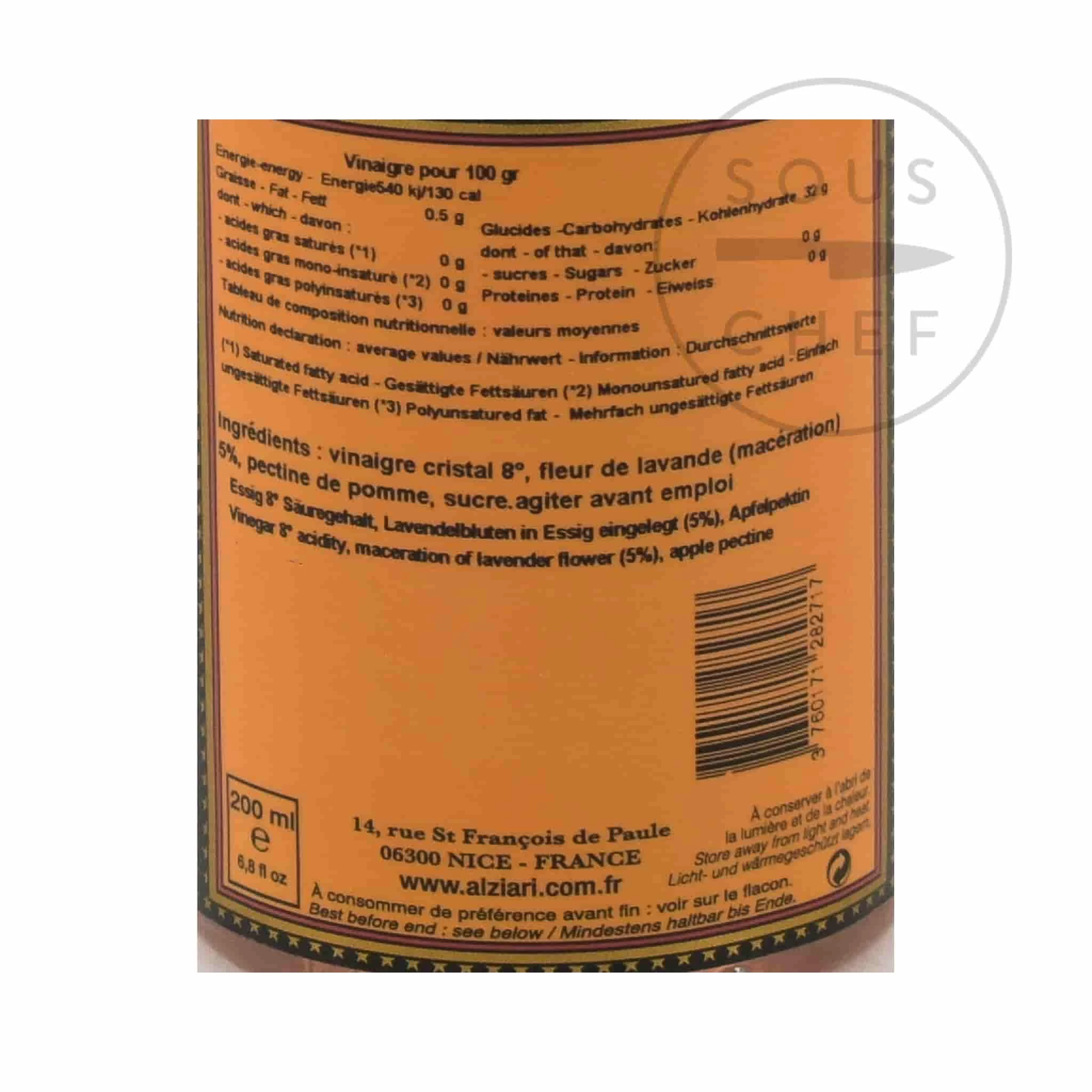 Nicolas Alziari Alziari Lavender Vinegar 200ml Ingredients 5 Nicolas Alziari Alziari Lavender Vinegar 200ml Ingredients