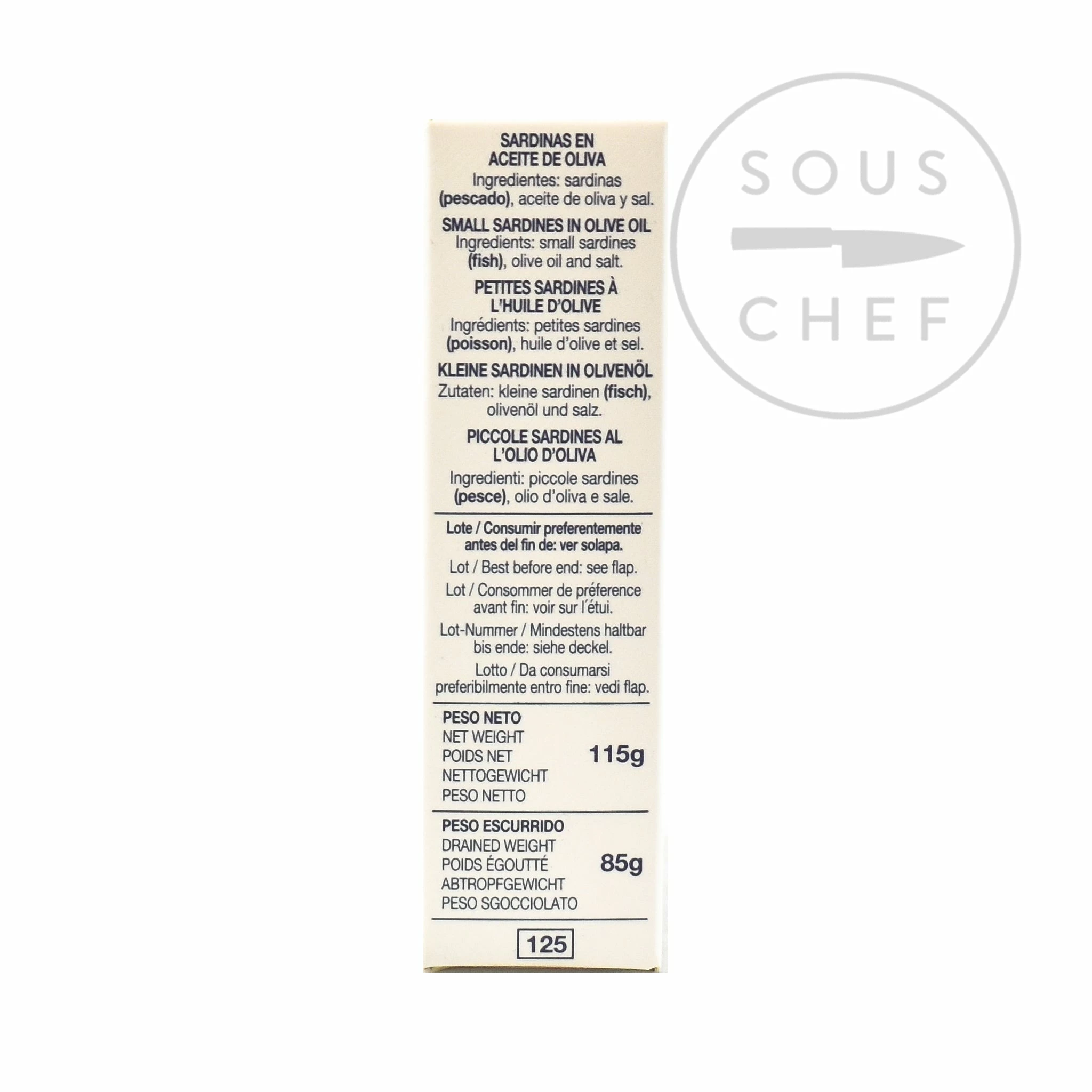 Ingredients La Brujula Sardinillas - Small Sardines 115g 4 Ingredients La Brujula Sardinillas - Small Sardines 115g