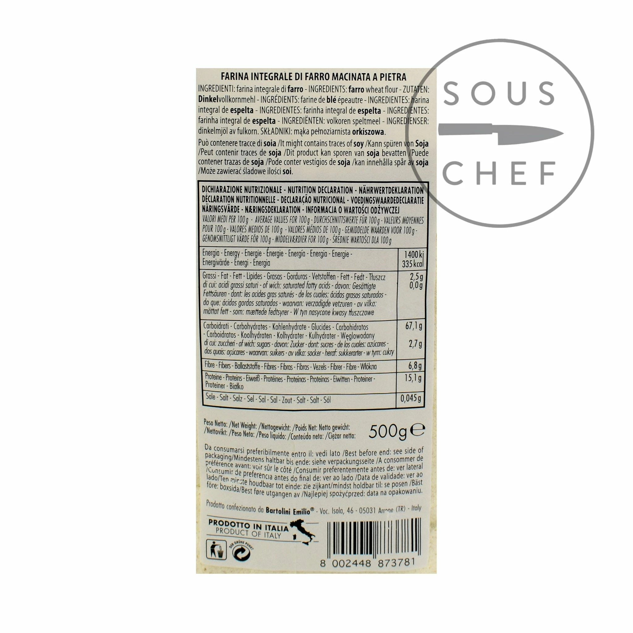 Bartolini Spelt (Farro) Flour 500g Ingredients 4 Bartolini Spelt (Farro) Flour 500g Ingredients