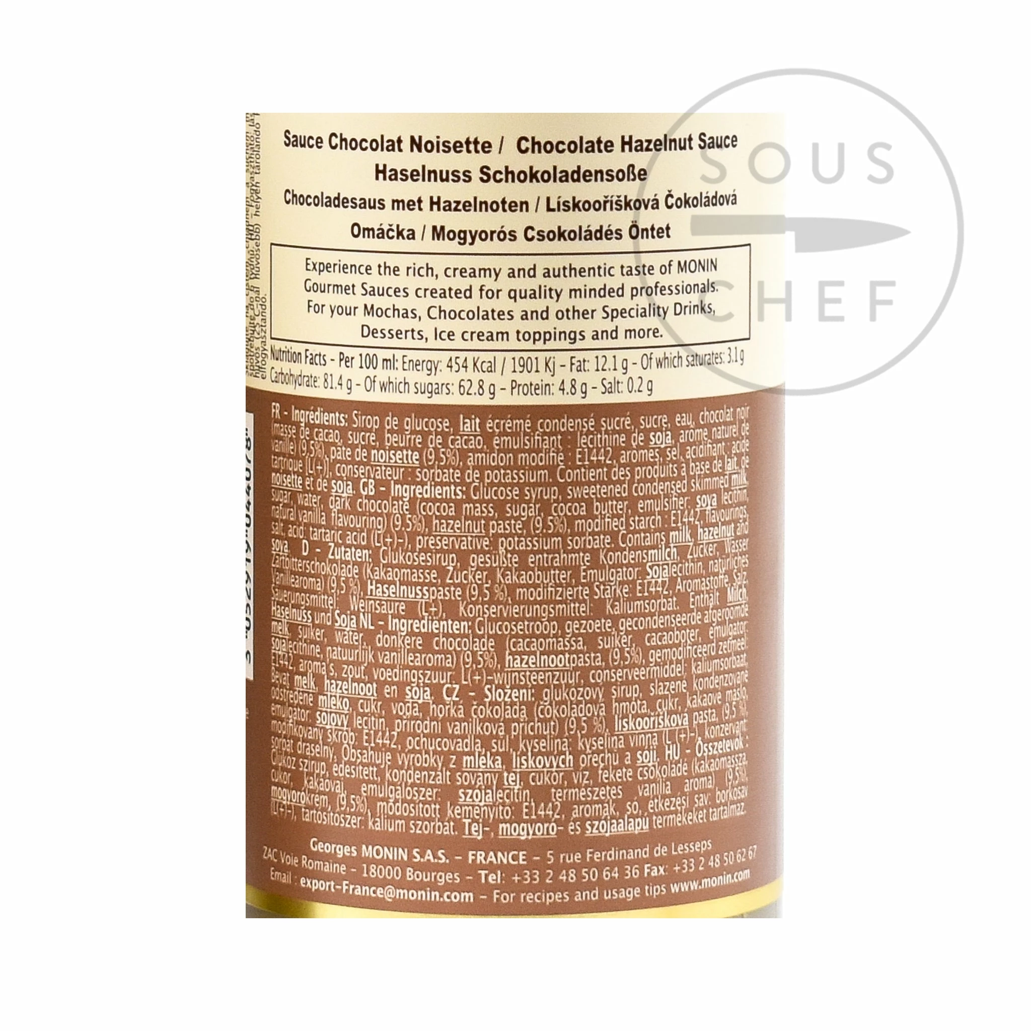 Ingredients Monin Chocolate Hazelnut Flavour Sauce 500ml 5 Ingredients Monin Chocolate Hazelnut Flavour Sauce 500ml