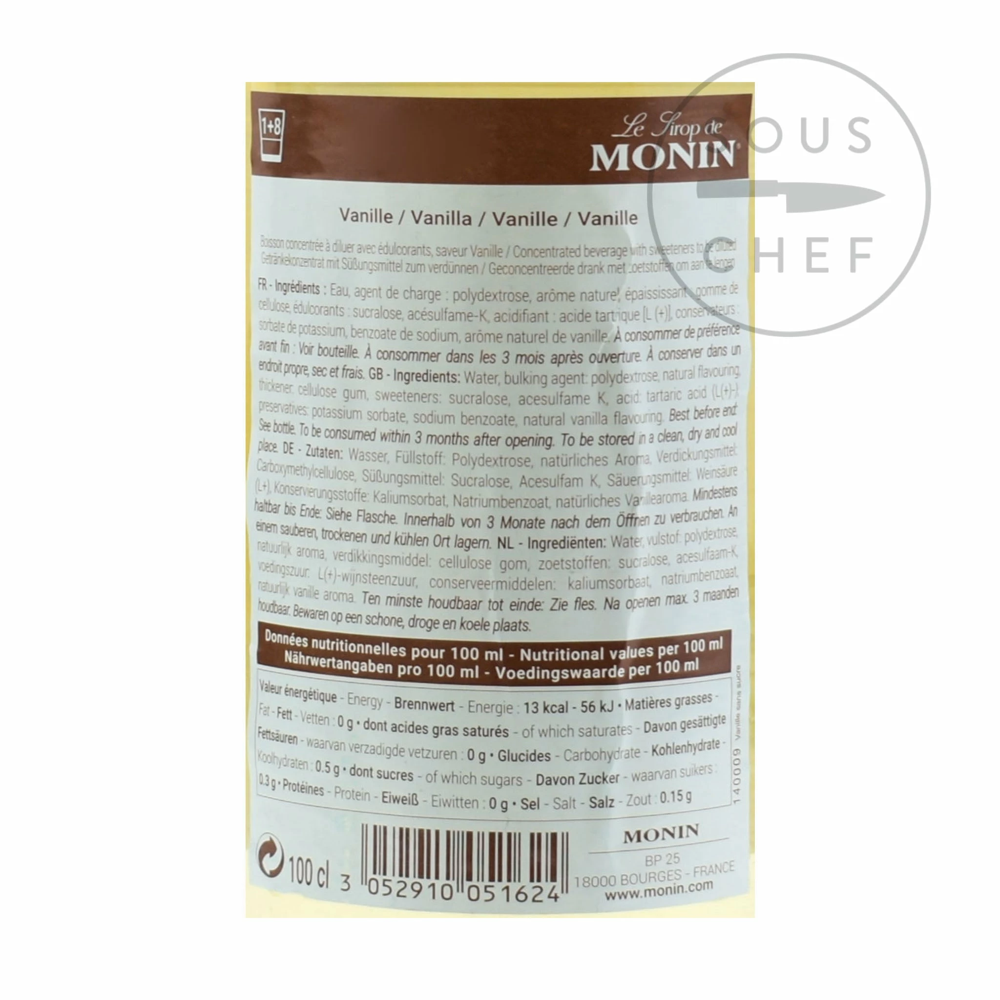 Monin Sugar Free Vanilla Syrup 1 Litre Ingredients 4 Monin Sugar Free Vanilla Syrup 1 Litre Ingredients