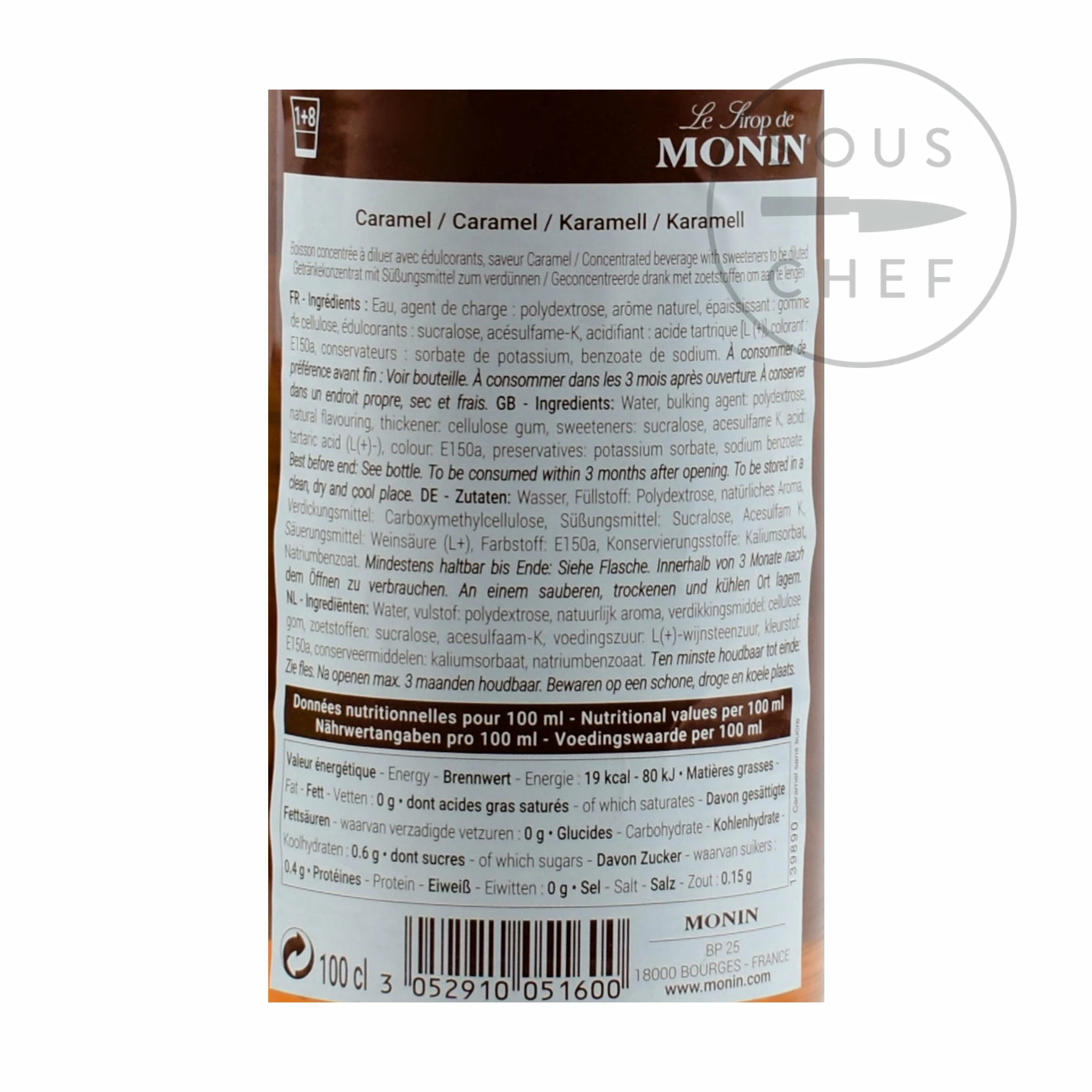 Ingredients Monin Sugar Free Caramel Syrup 1 Litre 4 Ingredients Monin Sugar Free Caramel Syrup 1 Litre