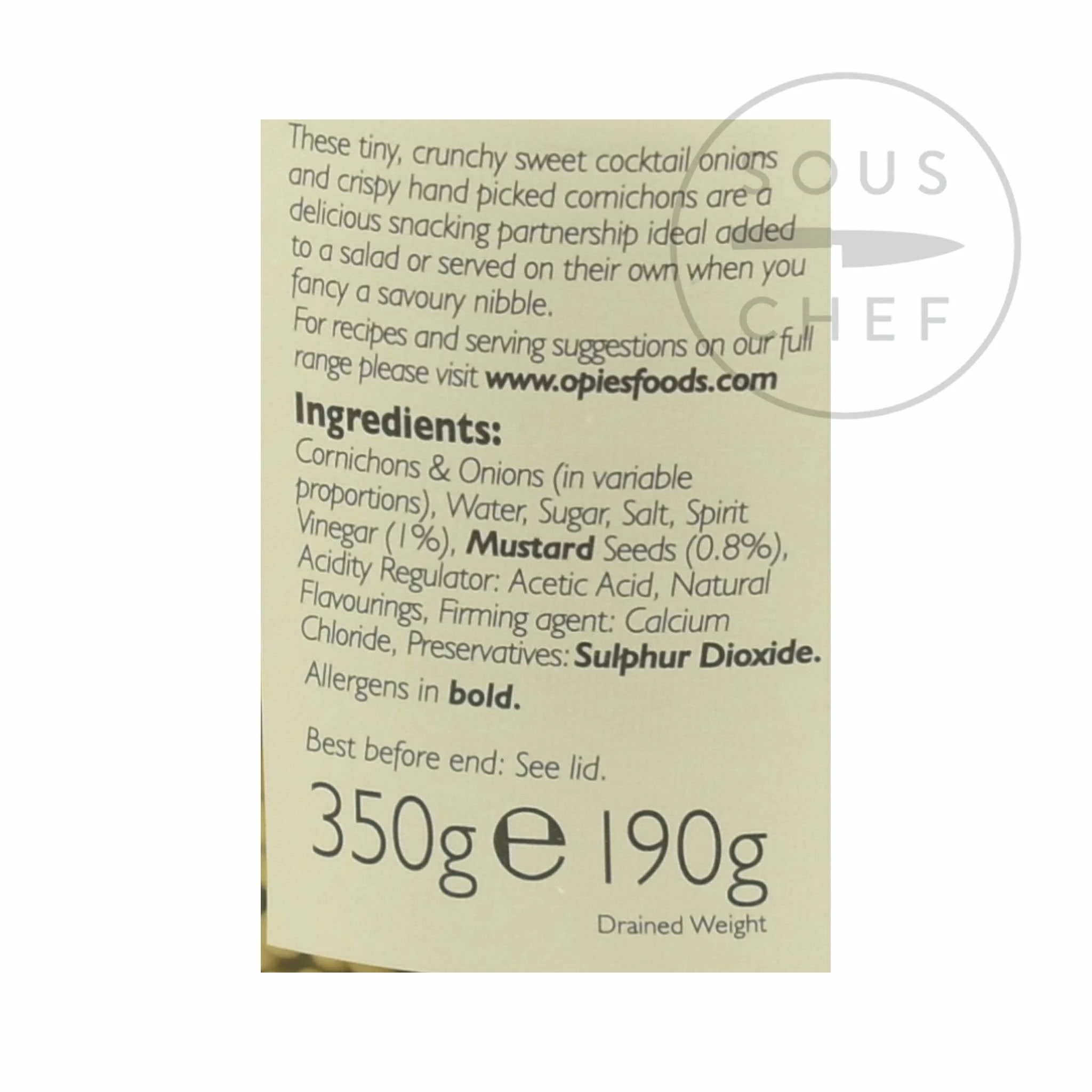 Opies Ingredients Cornichons And Pickled Onions 350g 5 Opies Ingredients Cornichons And Pickled Onions 350g