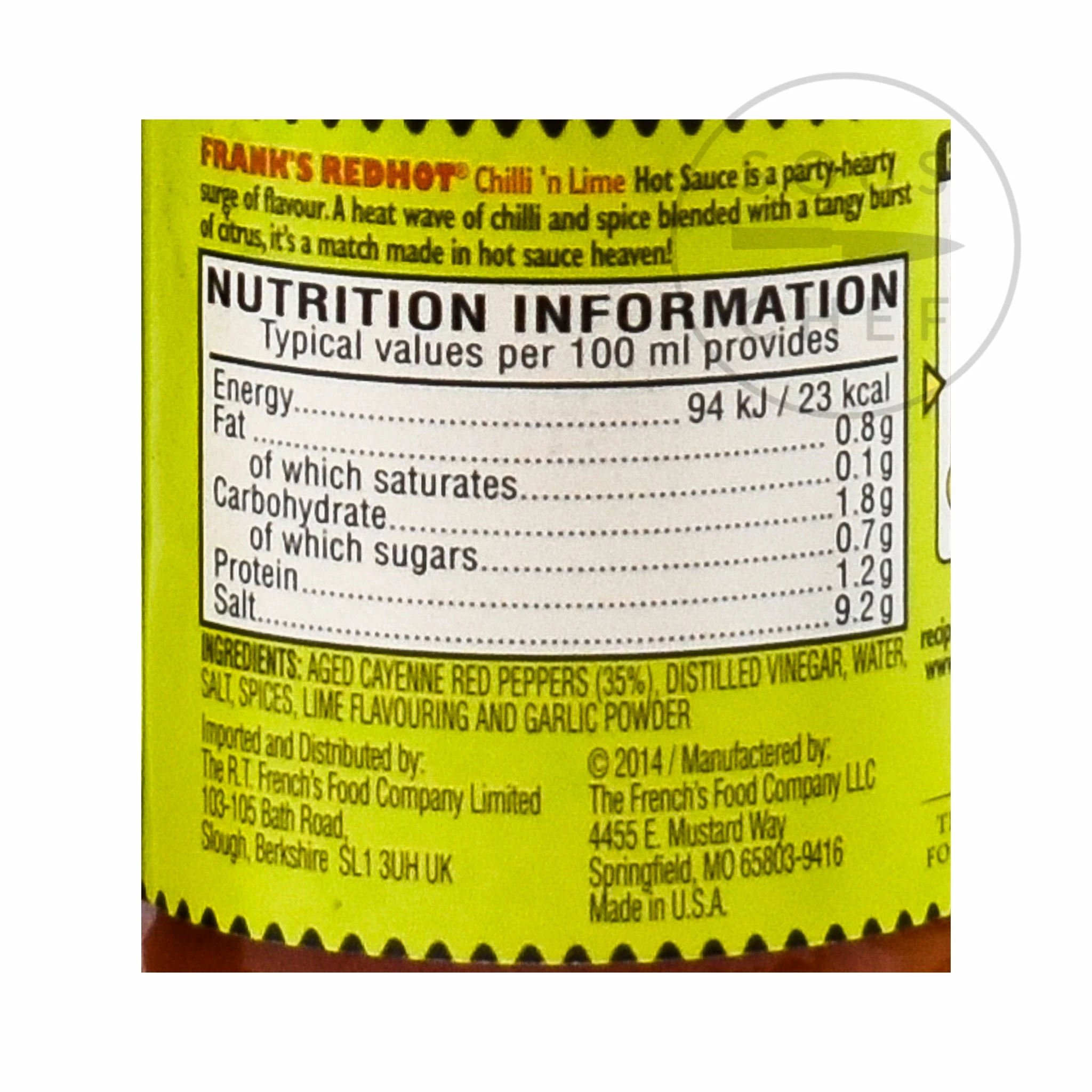 Frank's Red Hot Chilli & Lime Sauce 148ml Ingredients 4 Frank's Red Hot Chilli & Lime Sauce 148ml Ingredients