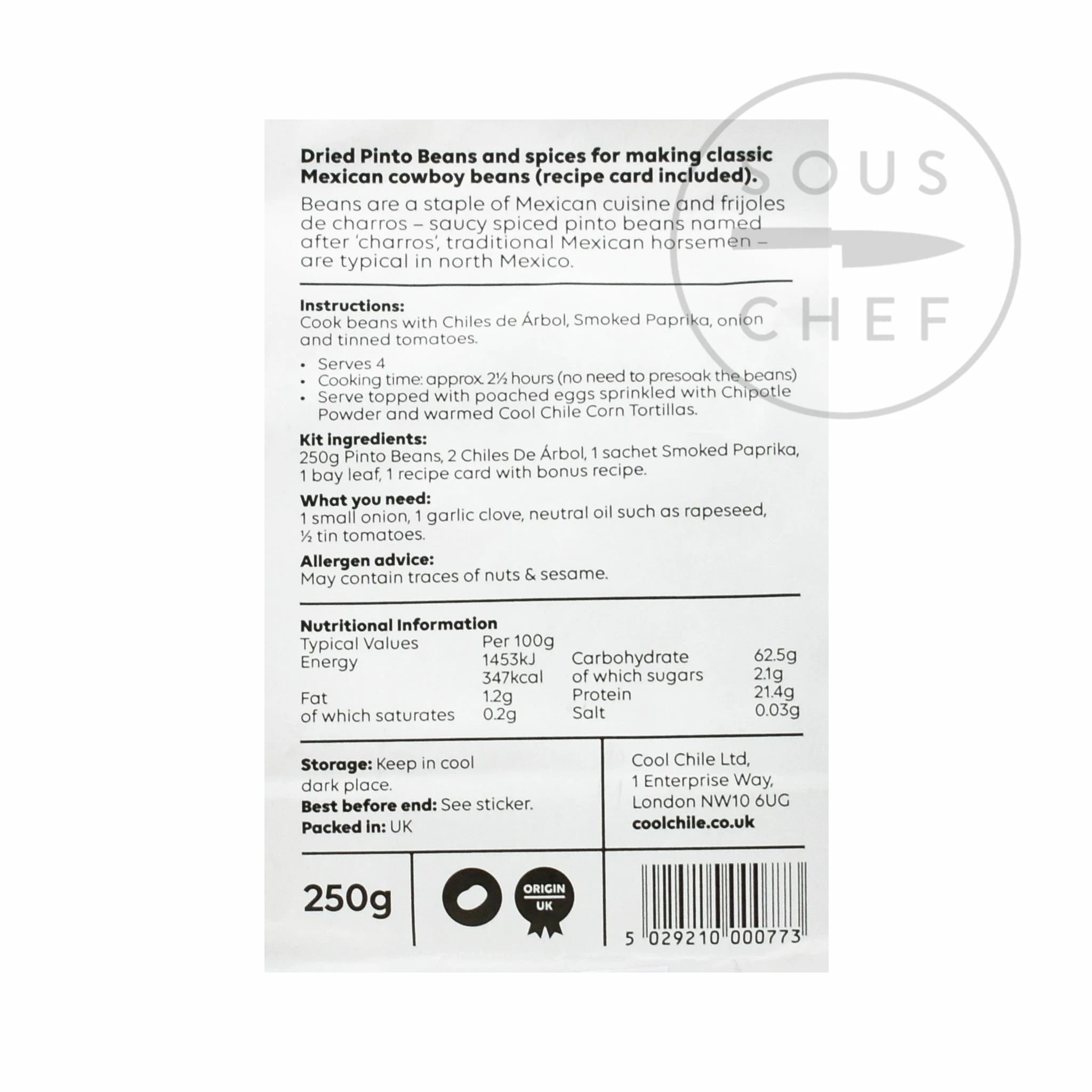 Ingredients Pinto Beans - Cool Chile Cowboy Bean Kit 250g 4 Ingredients Pinto Beans - Cool Chile Cowboy Bean Kit 250g