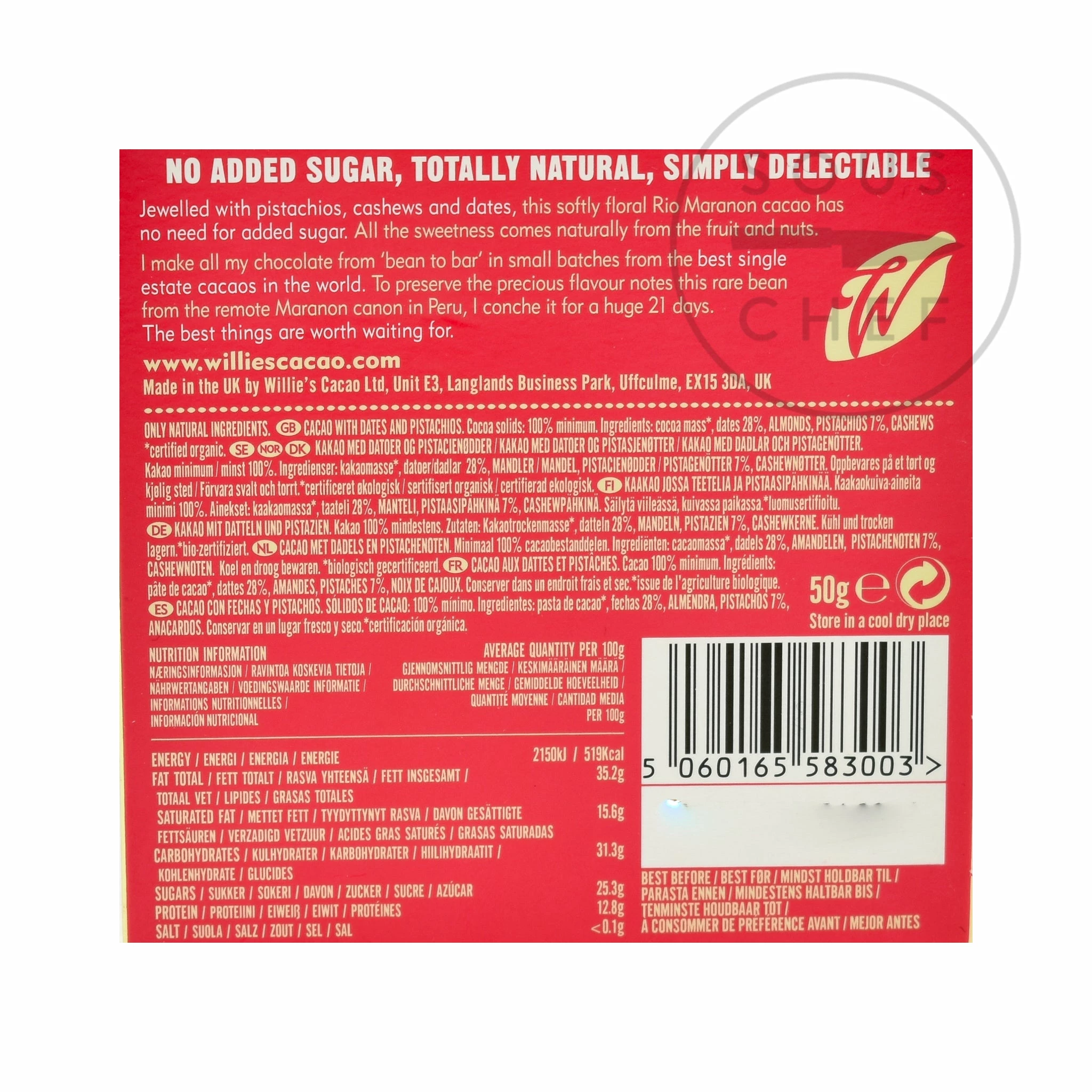 Willie's Cacao Date & Pistachio Chocolate 50g 4 Willie's Cacao Date & Pistachio Chocolate 50g