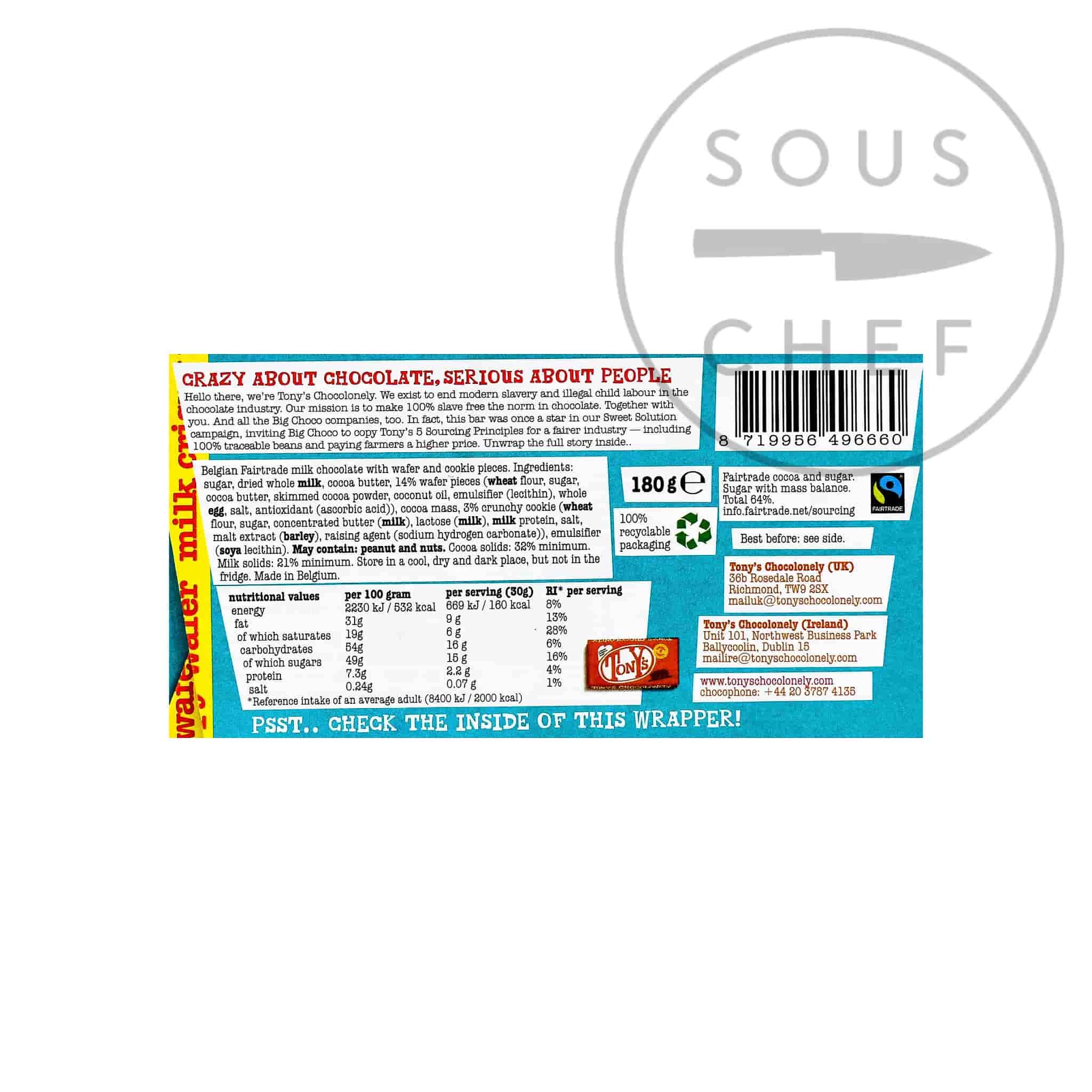 Tony's Chocolonely Milk Crispy Wafer 180g 4 Tony's Chocolonely Milk Crispy Wafer 180g