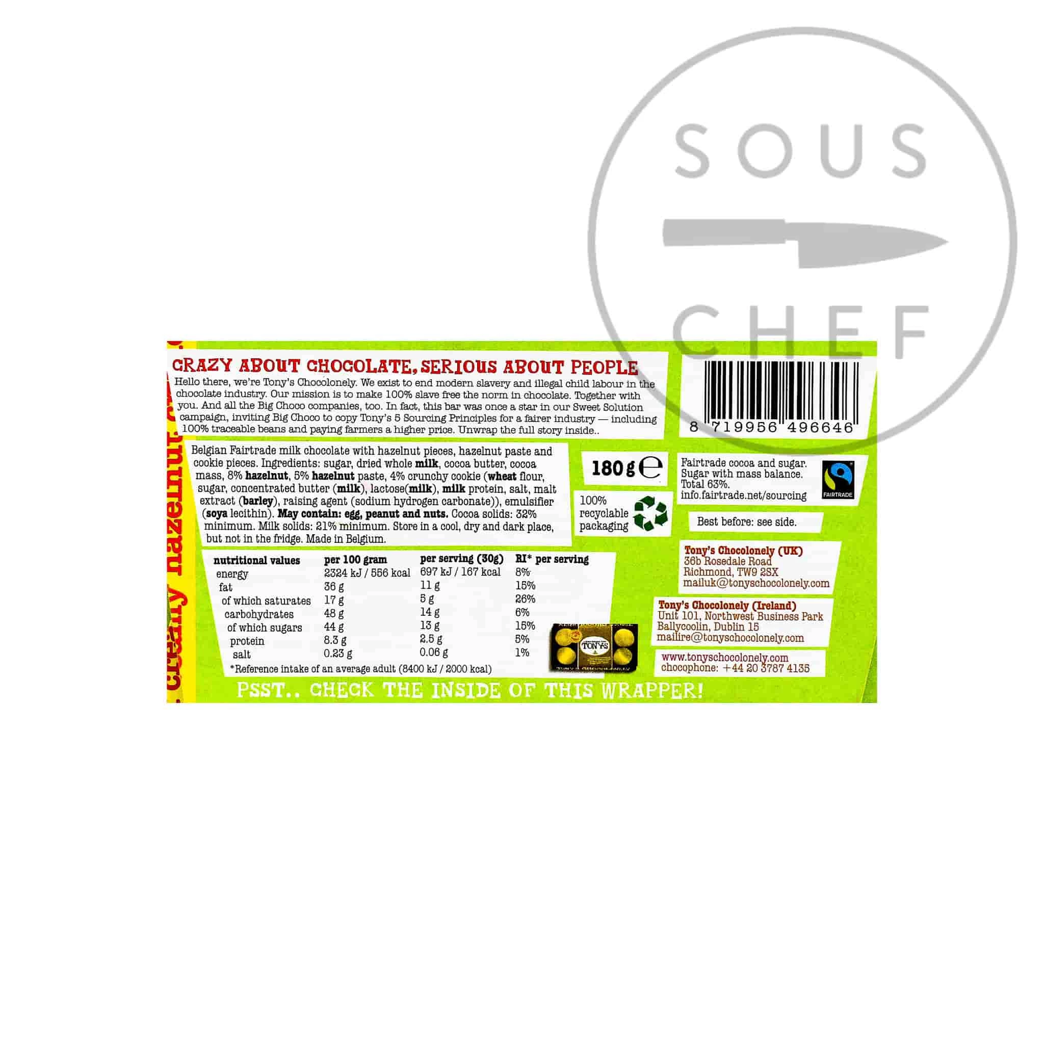 Tony's Chocolonely Milk Creamy Hazelnut Crunch 180g 4 Tony's Chocolonely Milk Creamy Hazelnut Crunch 180g