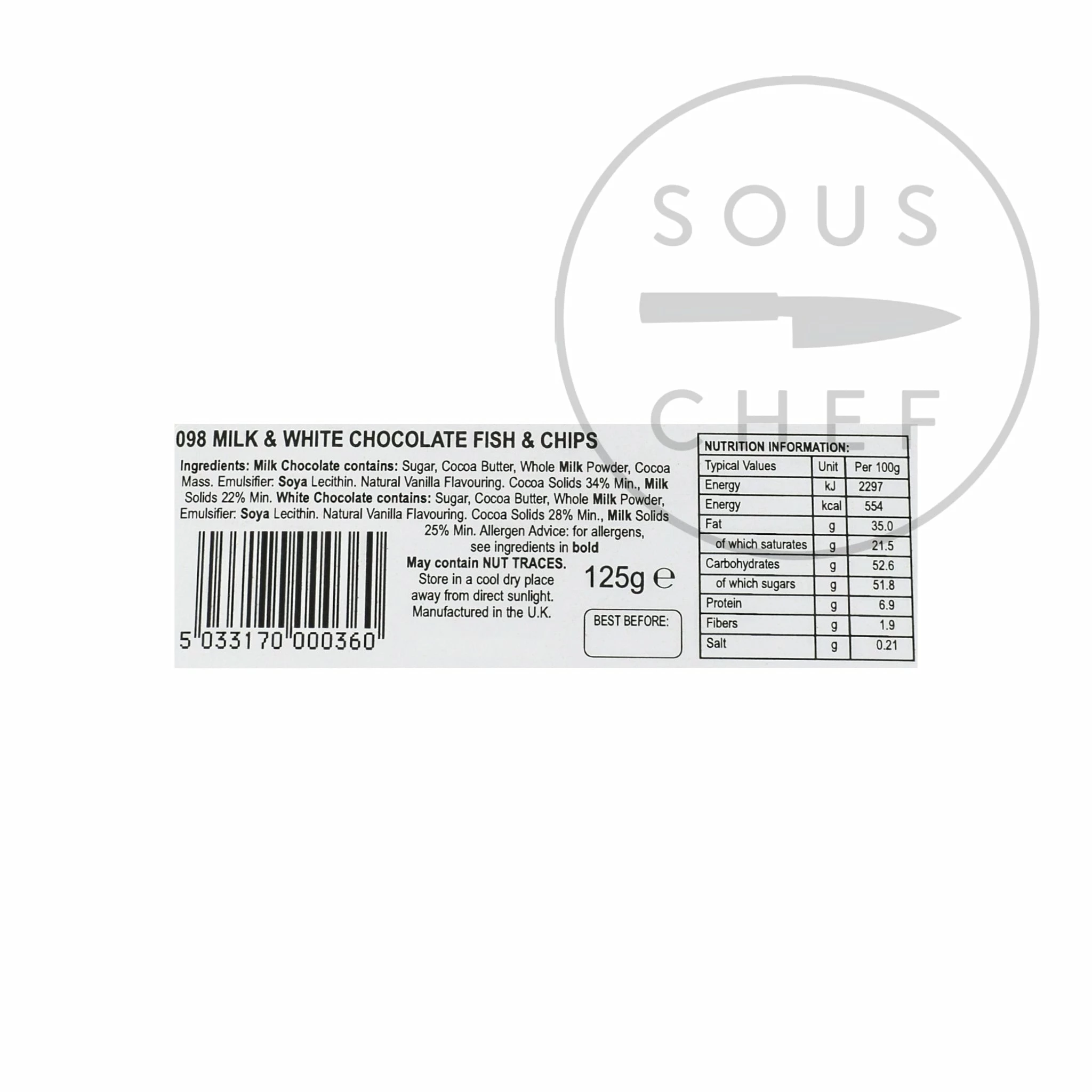 Chocolate Novelties Chocolate Fish & Chips 125g Ingredients 4 Chocolate Novelties Chocolate Fish & Chips 125g Ingredients