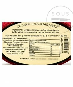Conservas De Cambados Ingredients Pulpo En Salsa Gallega - Octopus 111g