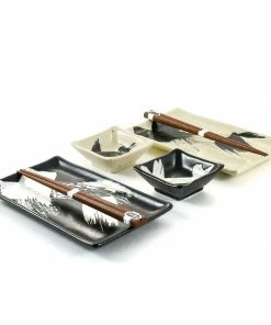 Kiji Stoneware & Ceramics Kuro To Shiro Sushi Serving Set 8 Kiji Stoneware & Ceramics Kuro To Shiro Sushi Serving Set