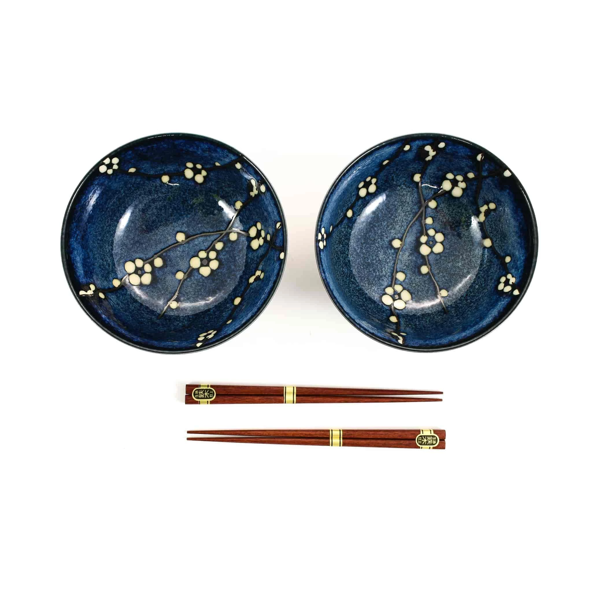 Kiji Stoneware & Ceramics Blue Sakura Udon Bowl Set Tableware 4 Kiji Stoneware & Ceramics Blue Sakura Udon Bowl Set Tableware