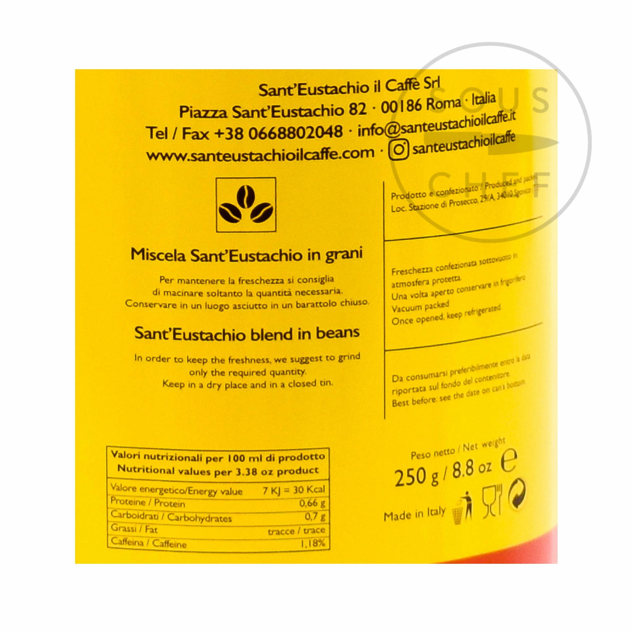 Sant 'Eustachio Il Caffe Ingredients Sant'Eustachio Coffee Beans 250g 7 Sant 'Eustachio Il Caffe Ingredients Sant'Eustachio Coffee Beans 250g