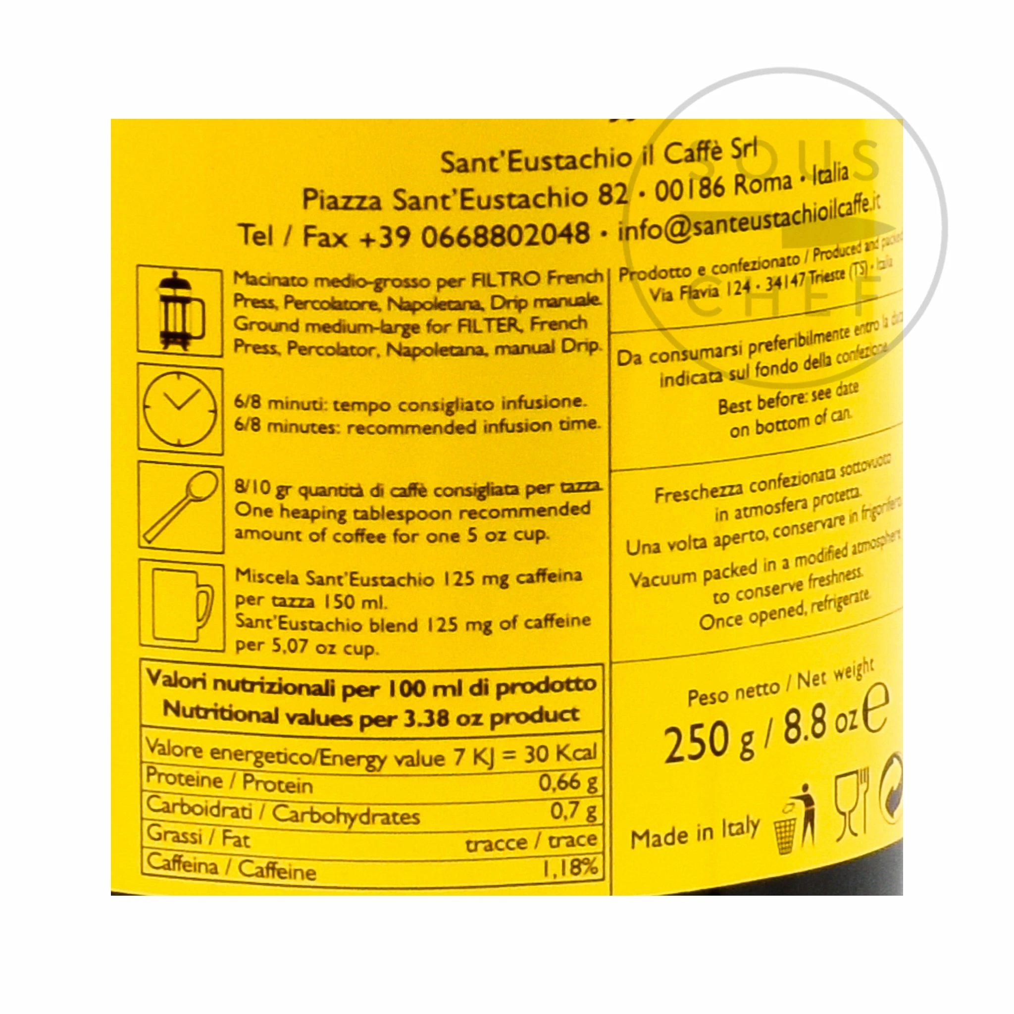 Sant 'Eustachio Il Caffe Sant'Eustachio Ground Coffee 250g Ingredients 7 Sant 'Eustachio Il Caffe Sant'Eustachio Ground Coffee 250g Ingredients