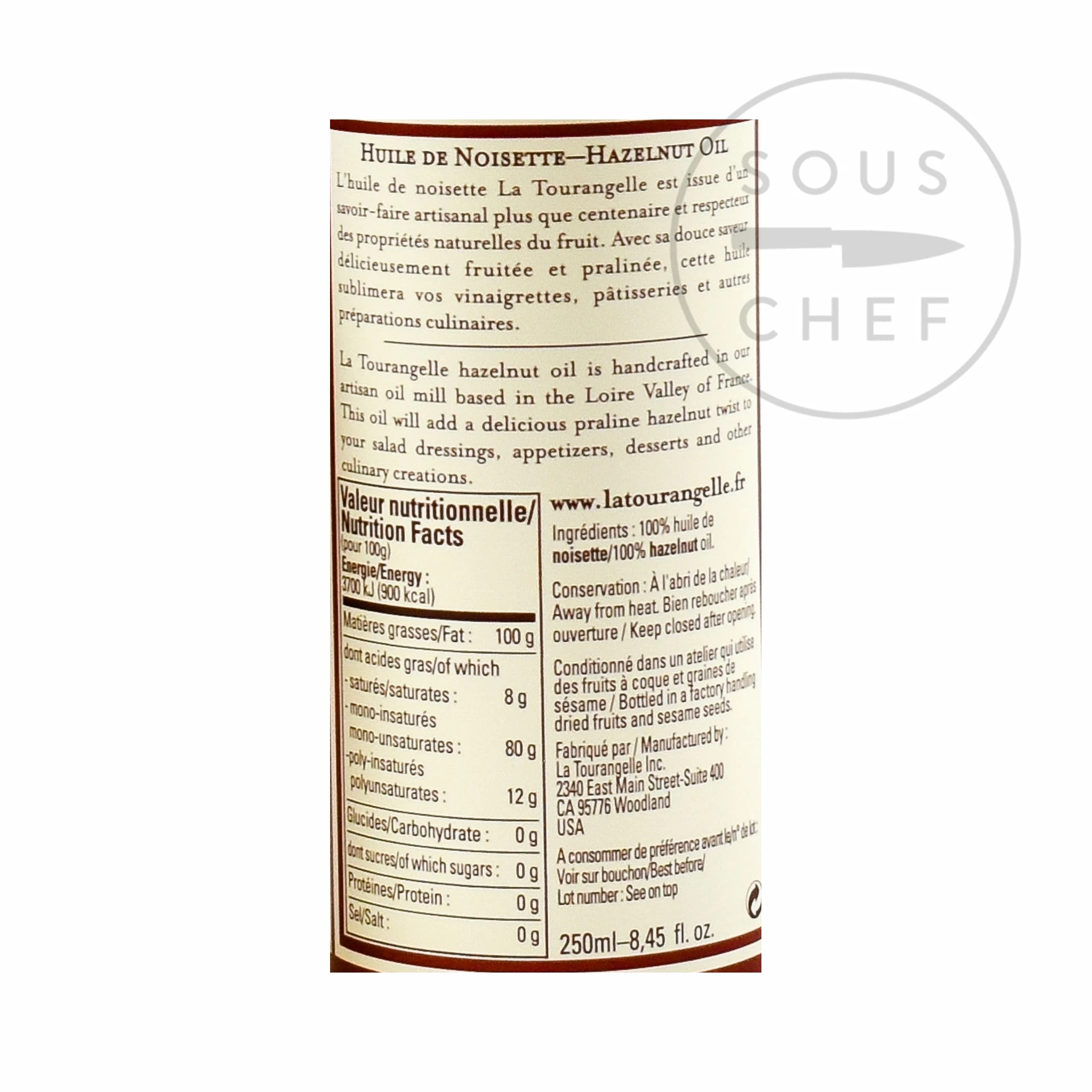 La Tourangelle Hazelnut Oil 250ml Ingredients 4 La Tourangelle Hazelnut Oil 250ml Ingredients