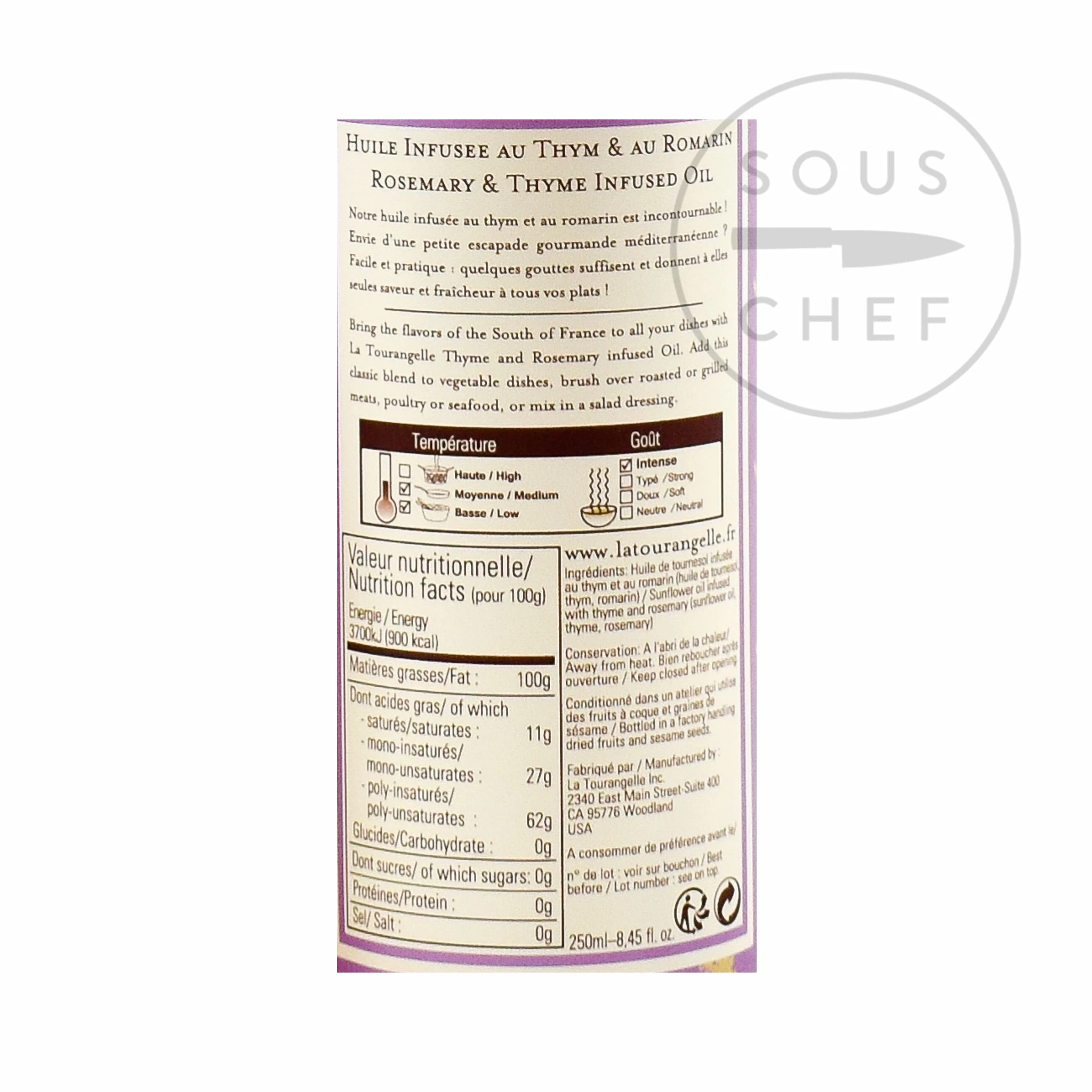 Ingredients La Tourangelle Thyme & Rosemary Oil 250ml 4 Ingredients La Tourangelle Thyme & Rosemary Oil 250ml