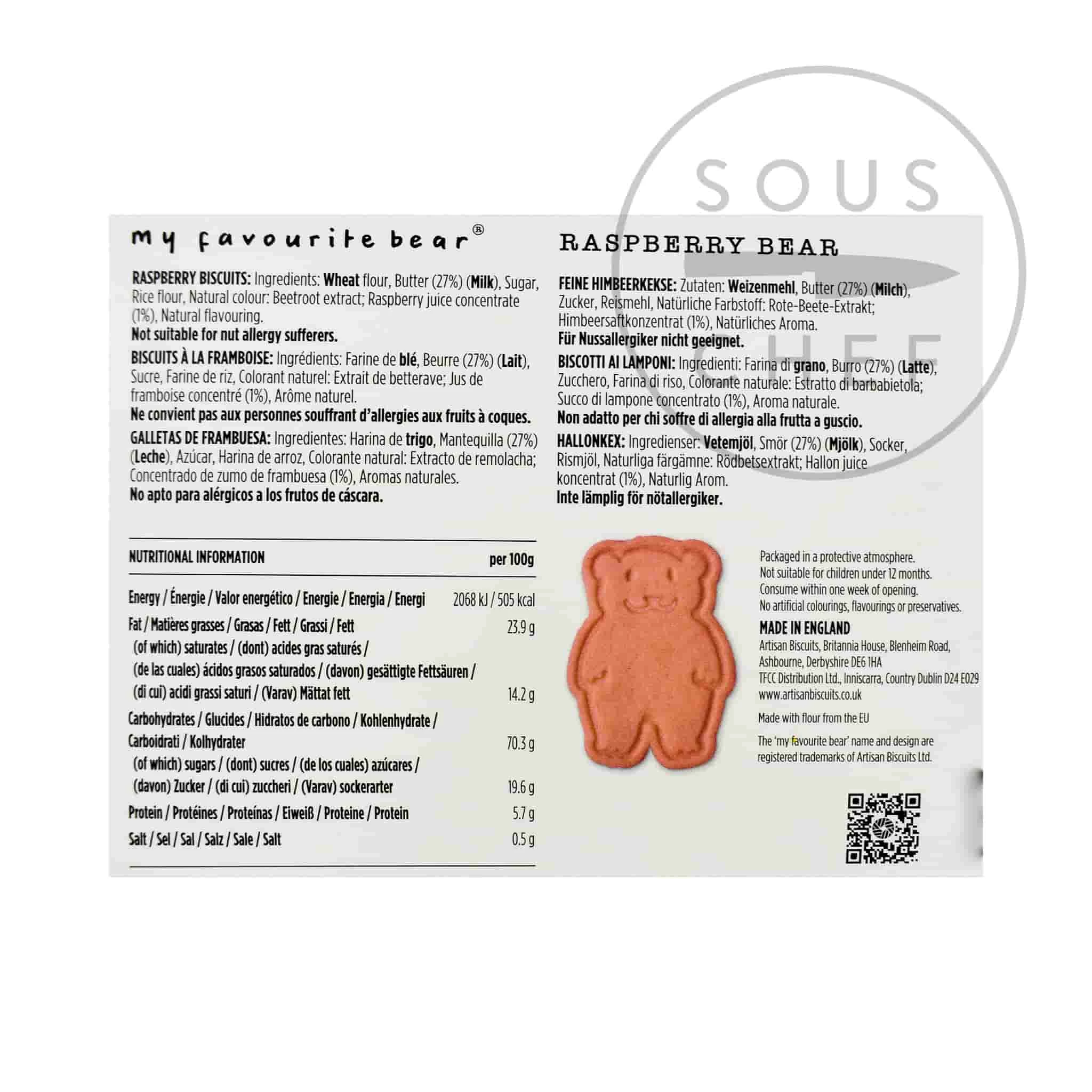 Artisan Biscuits My Favourite Bear Raspberry Biscuits 100g Ingredients 4 Artisan Biscuits My Favourite Bear Raspberry Biscuits 100g Ingredients