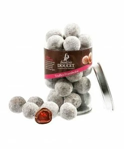 Ingredients Francois Doucet Milk Choc & Raspberry Almond Truffles 140g