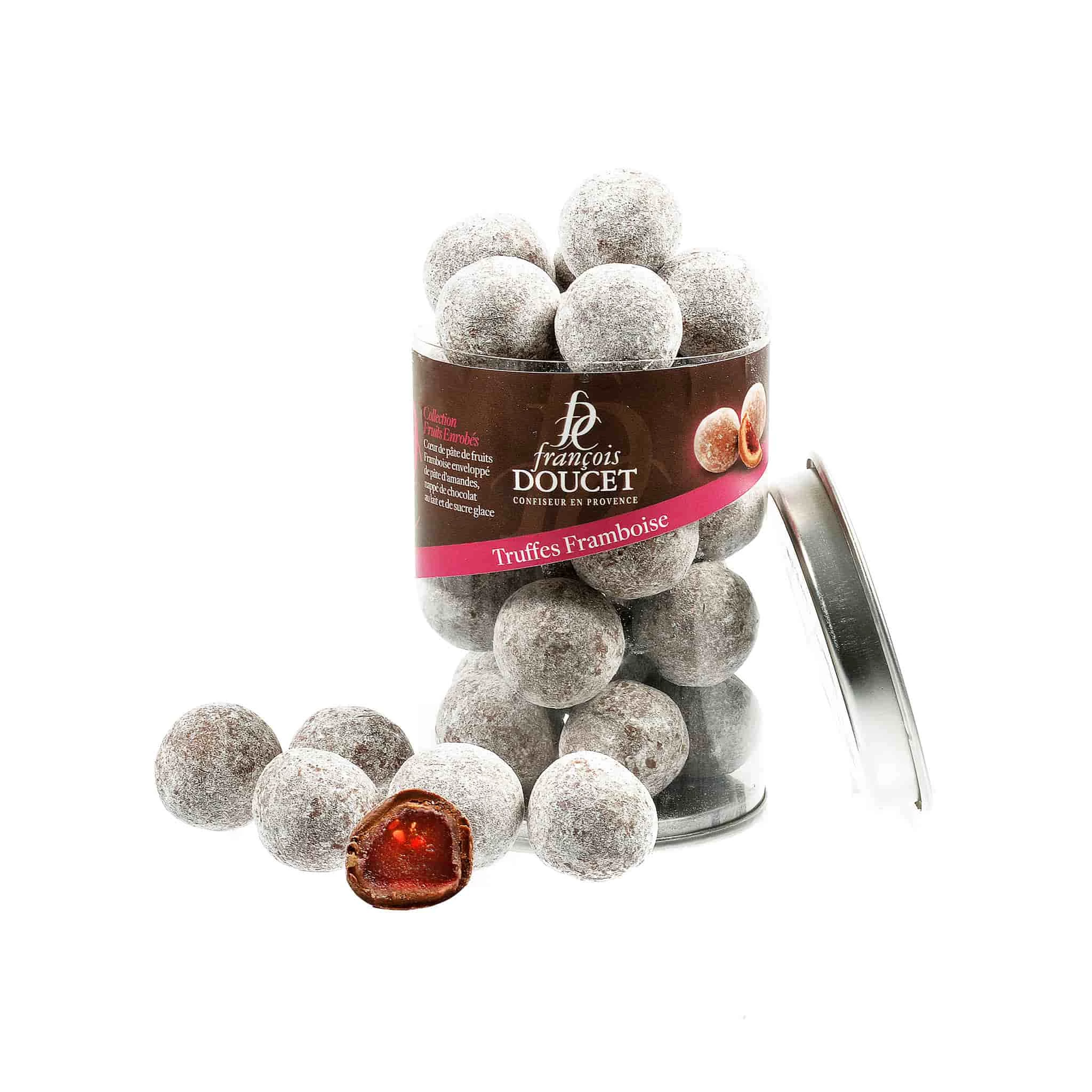 Ingredients Francois Doucet Milk Choc & Raspberry Almond Truffles 140g 3 Ingredients Francois Doucet Milk Choc & Raspberry Almond Truffles 140g