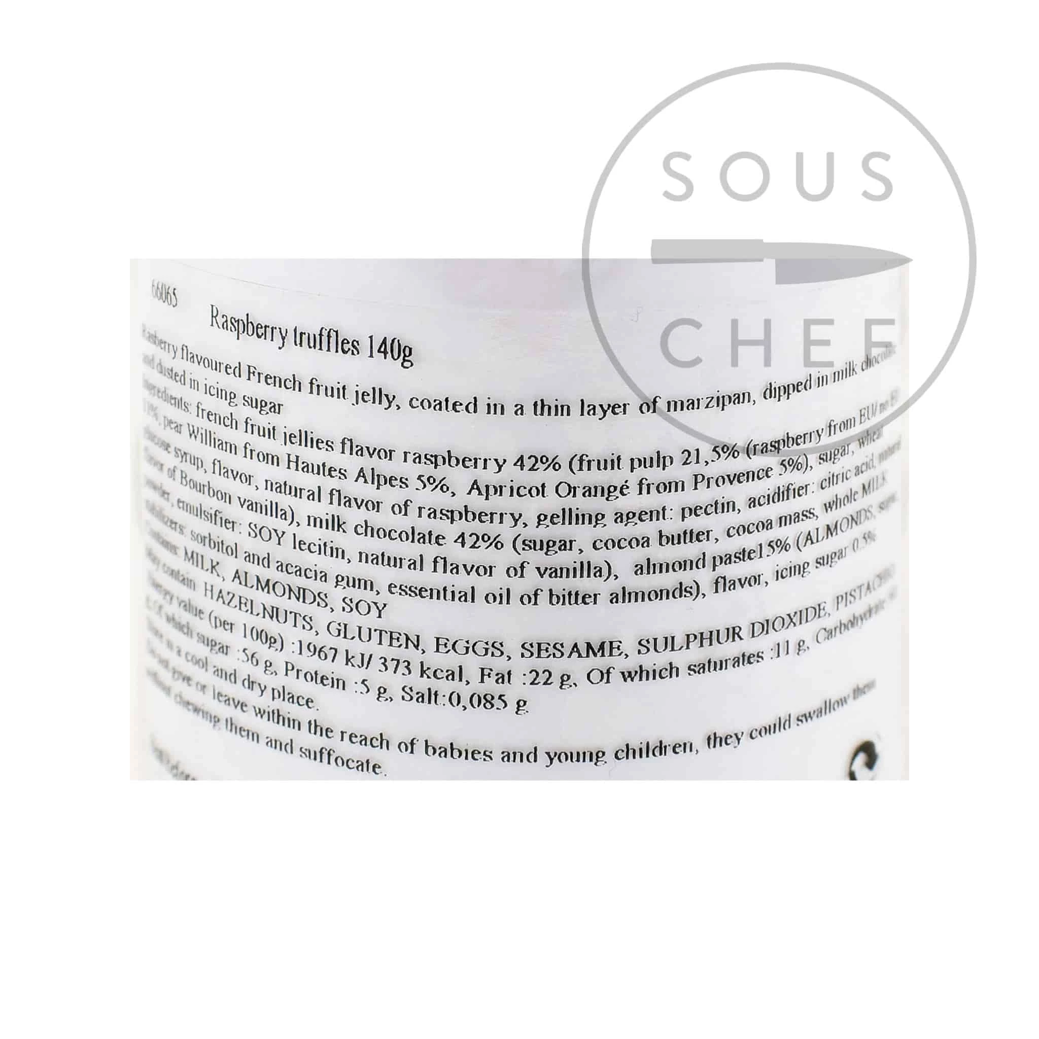 Ingredients Francois Doucet Milk Choc & Raspberry Almond Truffles 140g 5 Ingredients Francois Doucet Milk Choc & Raspberry Almond Truffles 140g