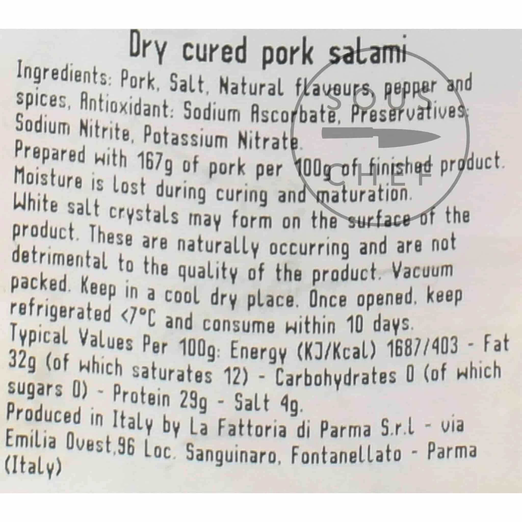 La Fattoria Di Parma Salami Felino IGP Riserva 290g Ingredients 4 La Fattoria Di Parma Salami Felino IGP Riserva 290g Ingredients