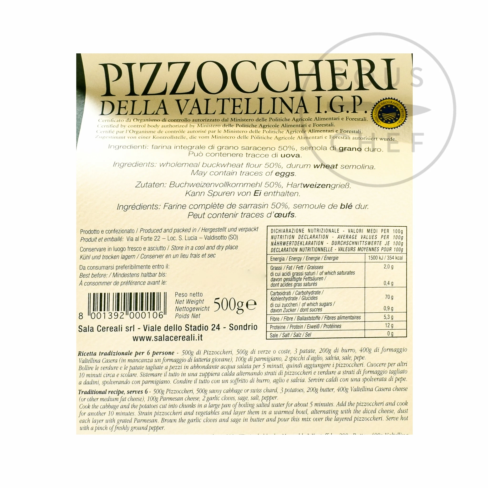 Sala Pizzoccheri Valtellinesi 500g 4 Sala Pizzoccheri Valtellinesi 500g