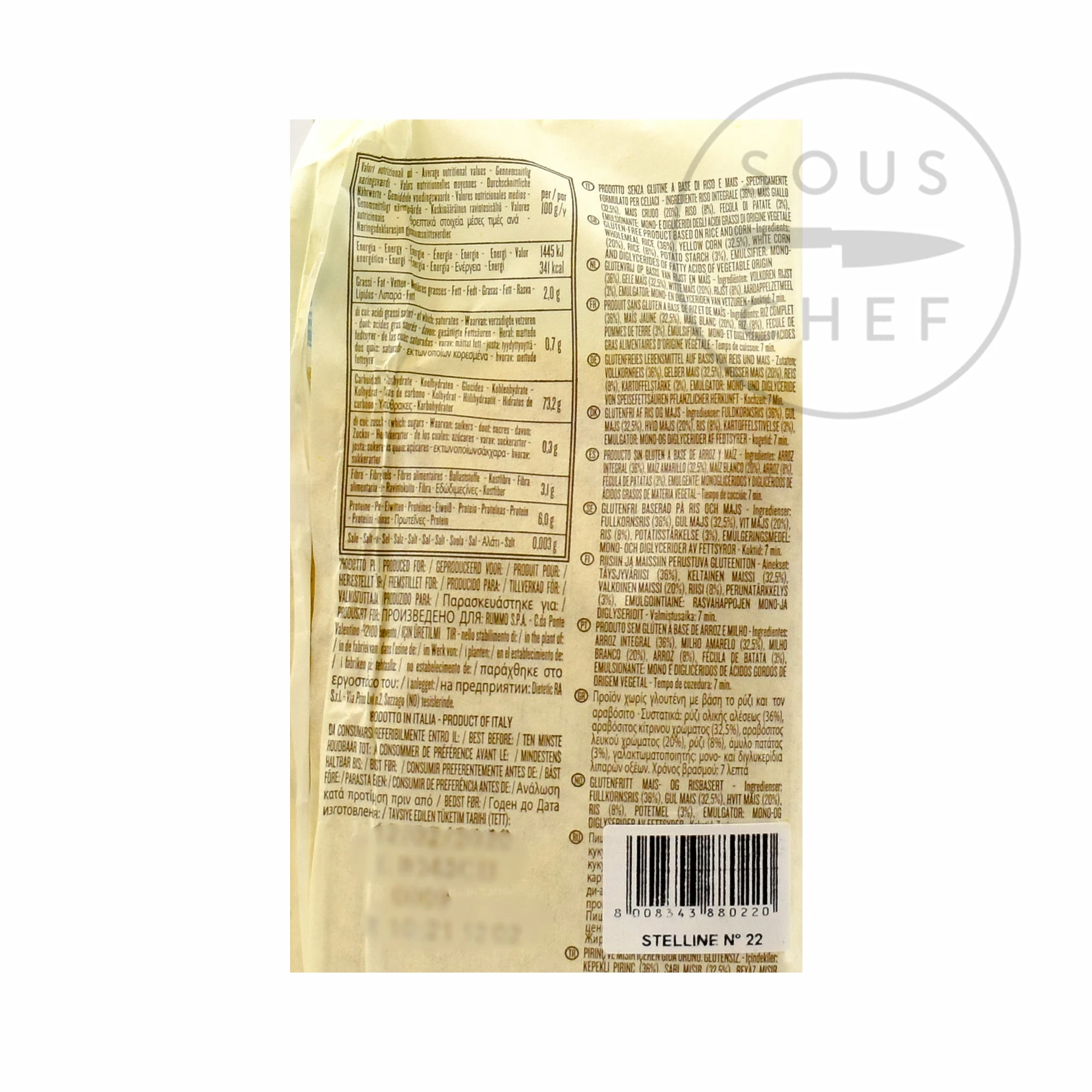 Ingredients Rummo Gluten Free Stellini 400g 4 Ingredients Rummo Gluten Free Stellini 400g