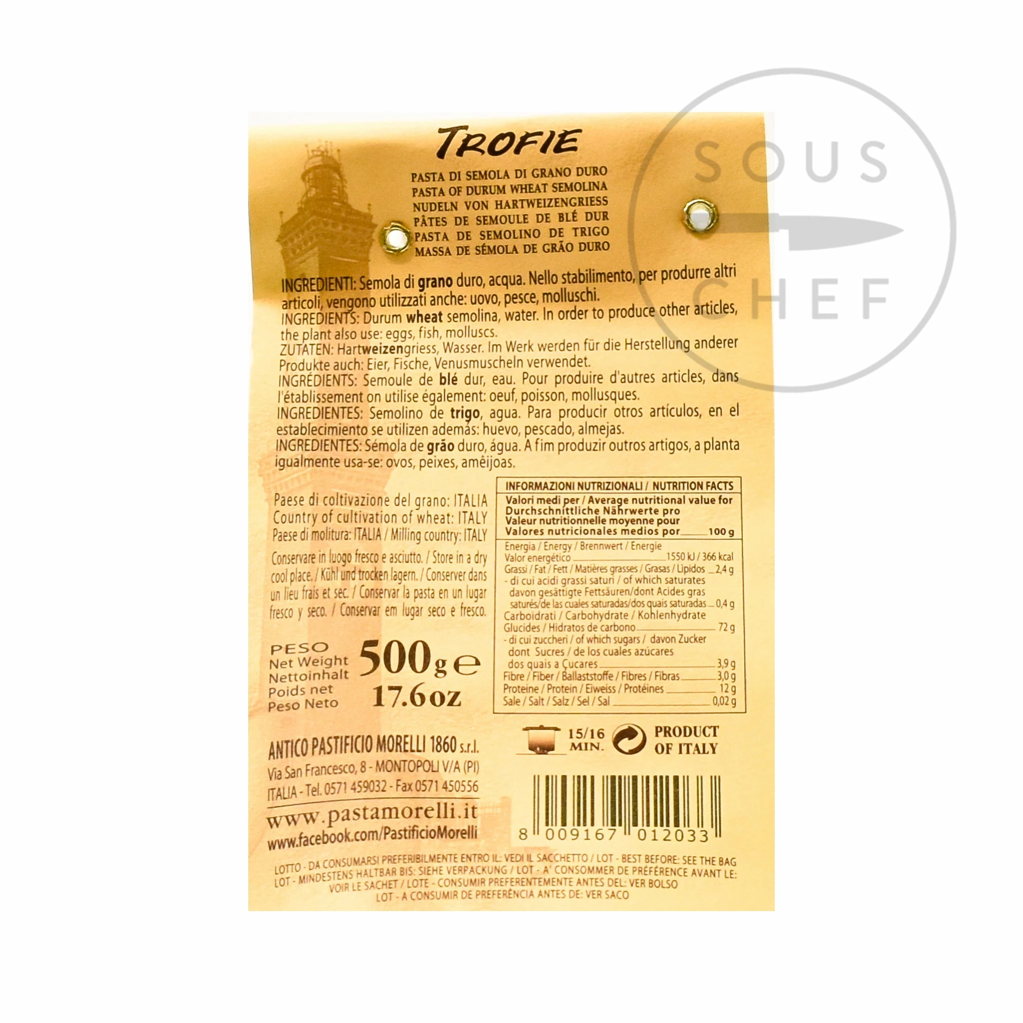 Ingredients Morelli Trofie 500g 4 Ingredients Morelli Trofie 500g