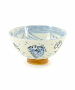 Kiji Stoneware & Ceramics Rice Bowl With Blue Fish