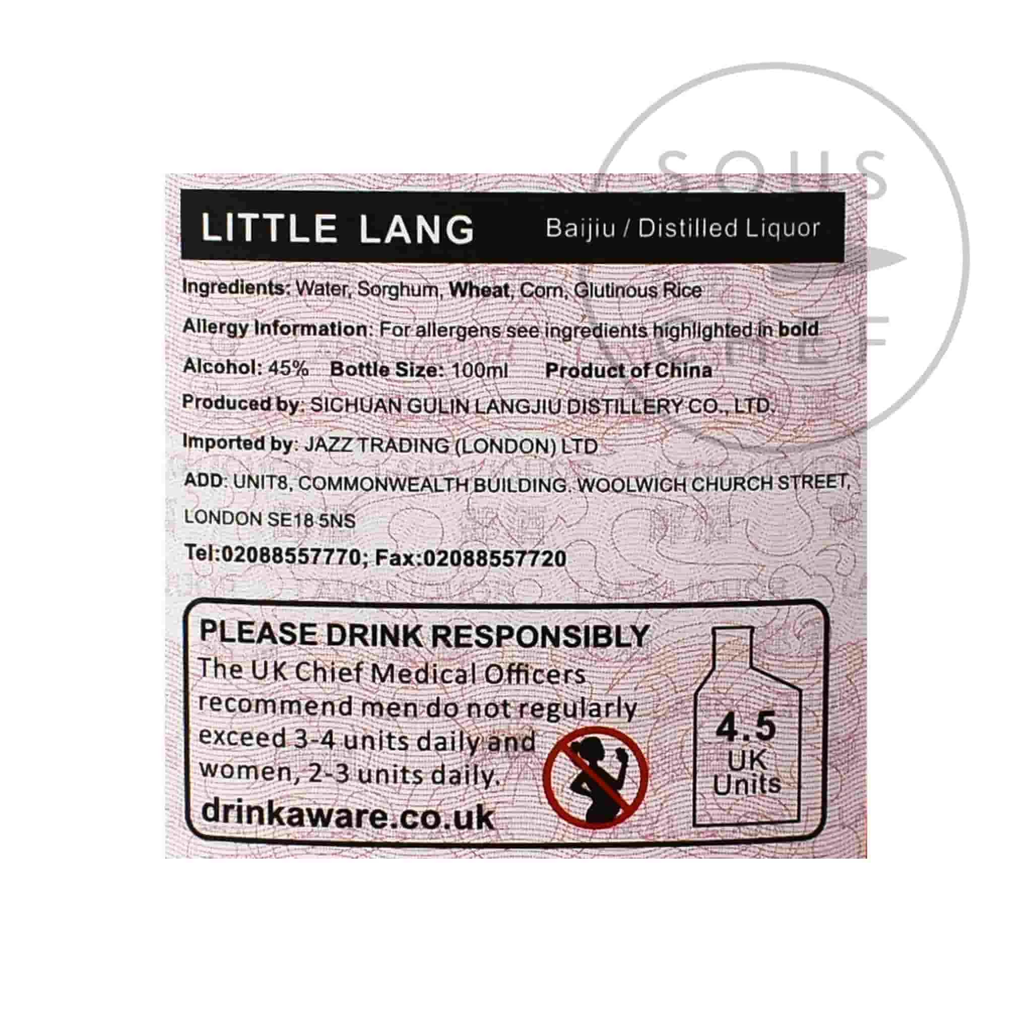 Little Lang Baijiu 45% 100ml Ingredients 4 Little Lang Baijiu 45% 100ml Ingredients
