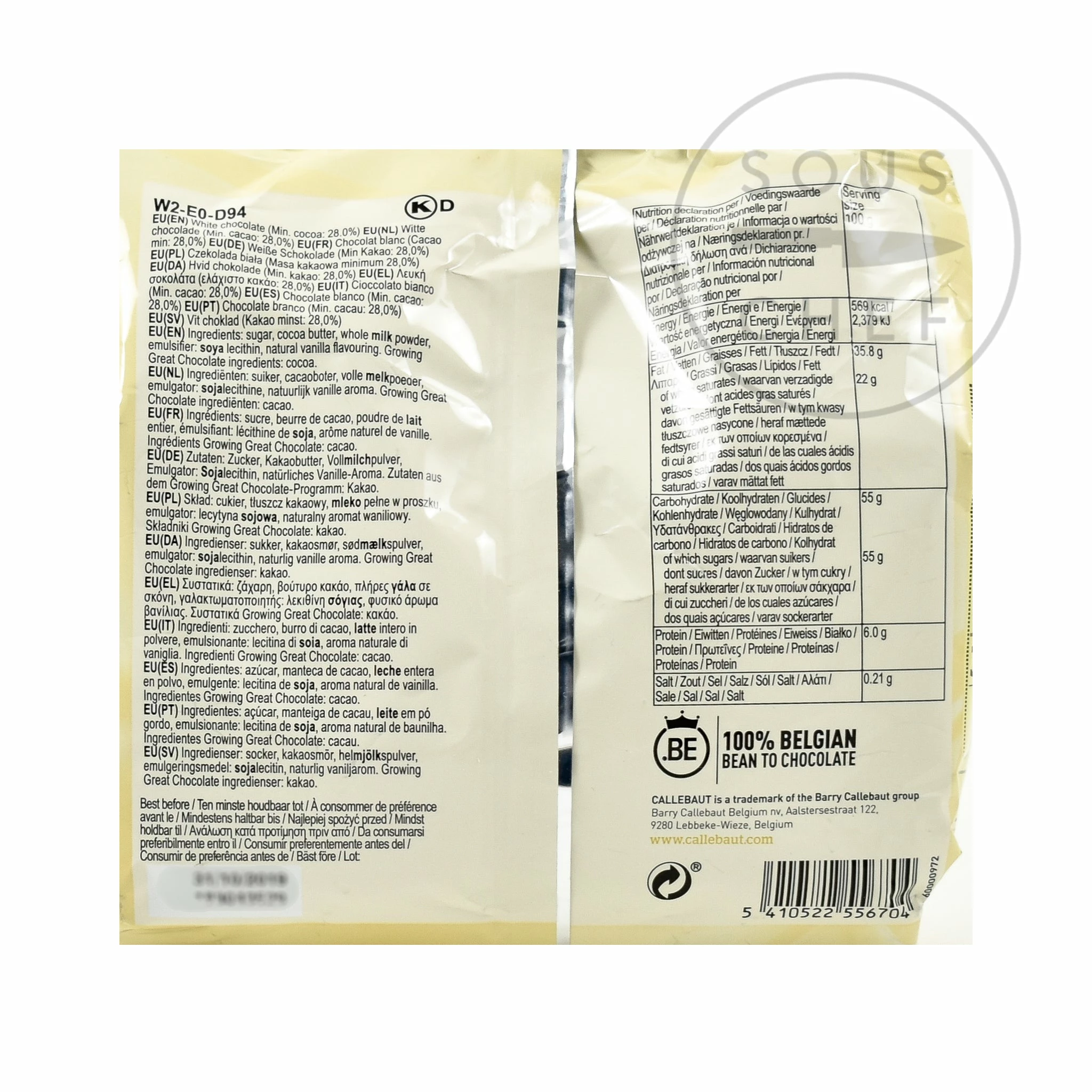 Ingredients Callebaut White Chocolate Couverture 400g 4 Ingredients Callebaut White Chocolate Couverture 400g