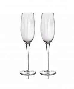 BarCraft Ribbed Champagne Flutes 220ml Set Of 2