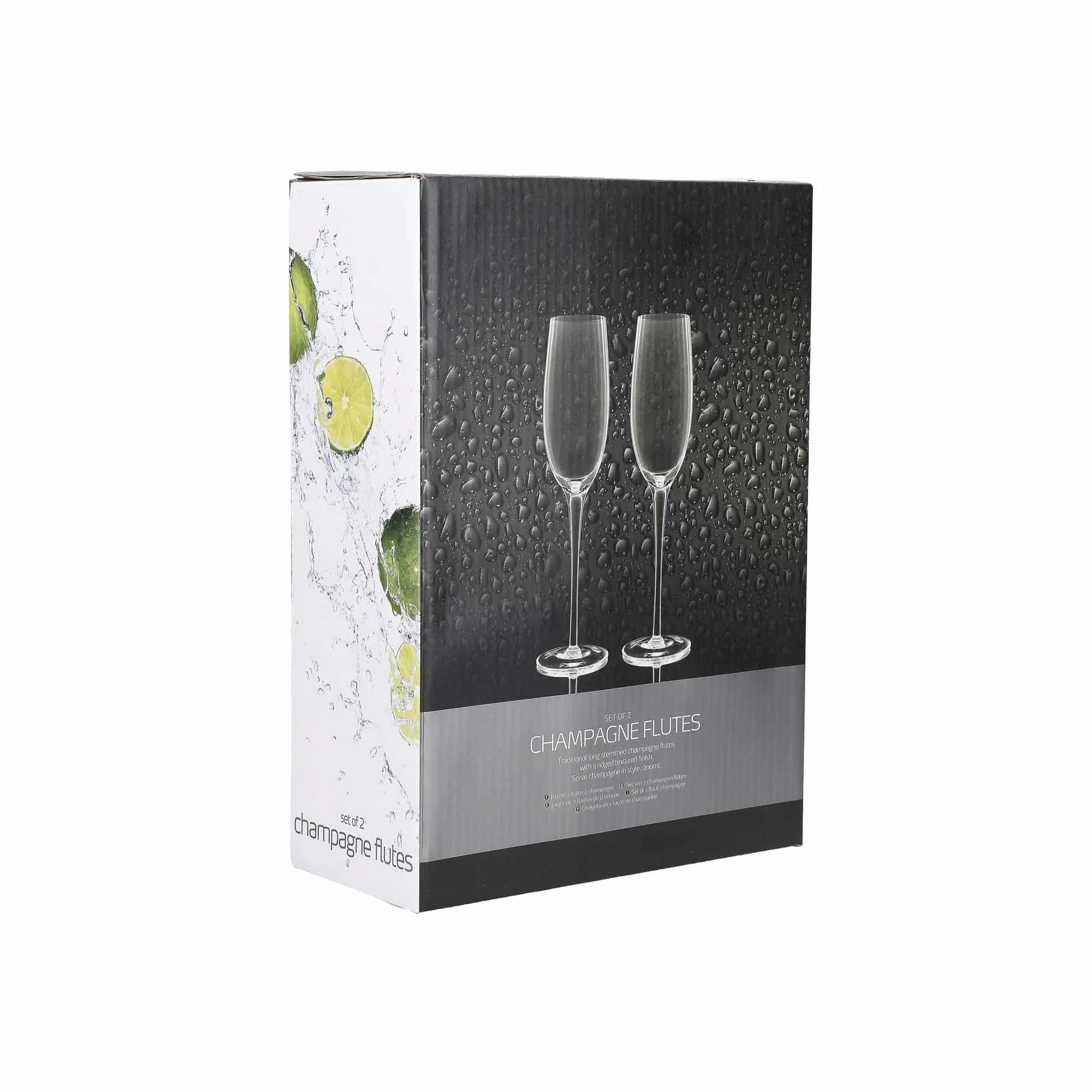 BarCraft Ribbed Champagne Flutes 220ml Set Of 2 4 BarCraft Ribbed Champagne Flutes 220ml Set Of 2