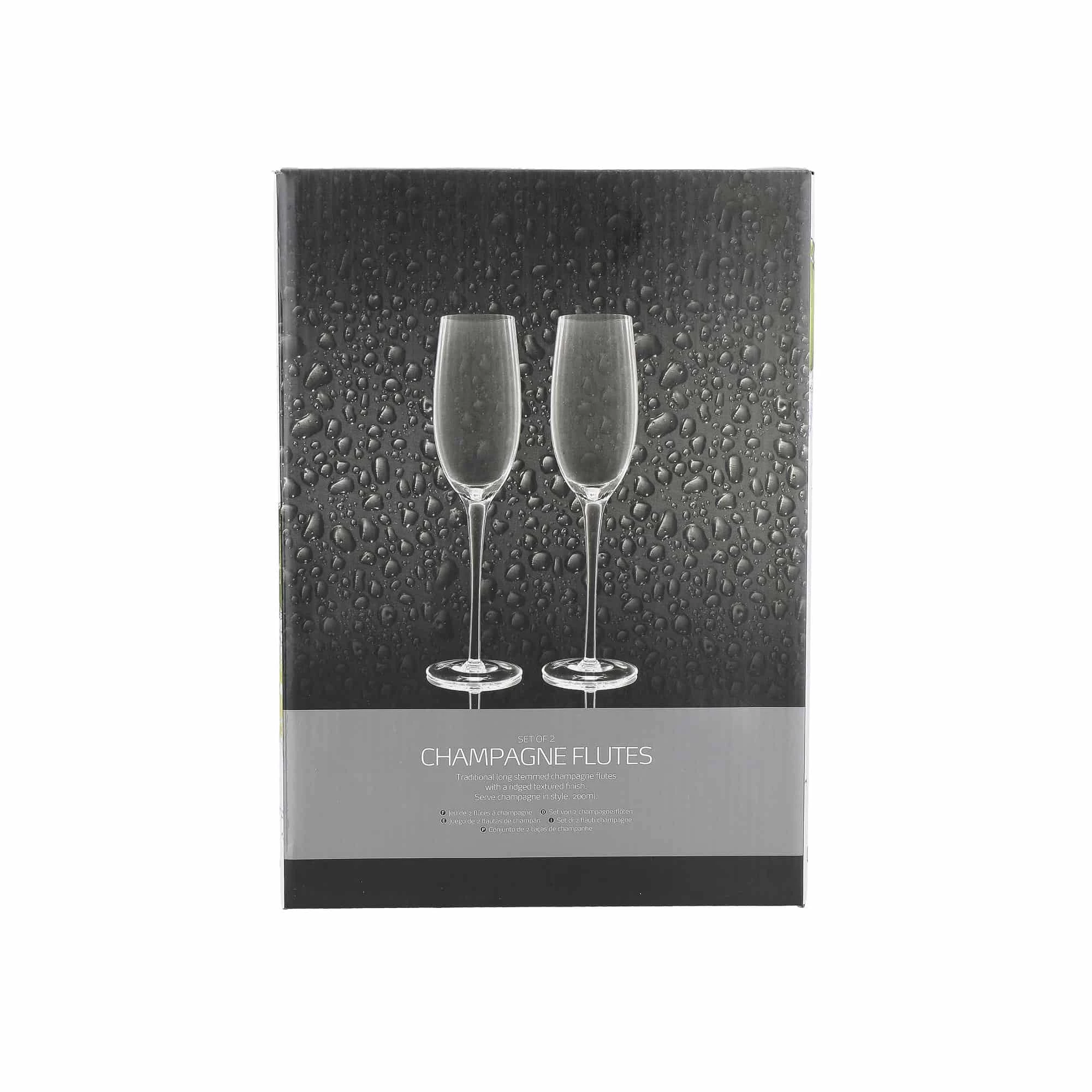 BarCraft Ribbed Champagne Flutes 220ml Set Of 2 5 BarCraft Ribbed Champagne Flutes 220ml Set Of 2