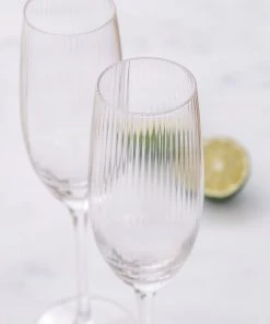 BarCraft Ribbed Champagne Flutes 220ml Set Of 2 12 BarCraft Ribbed Champagne Flutes 220ml Set Of 2