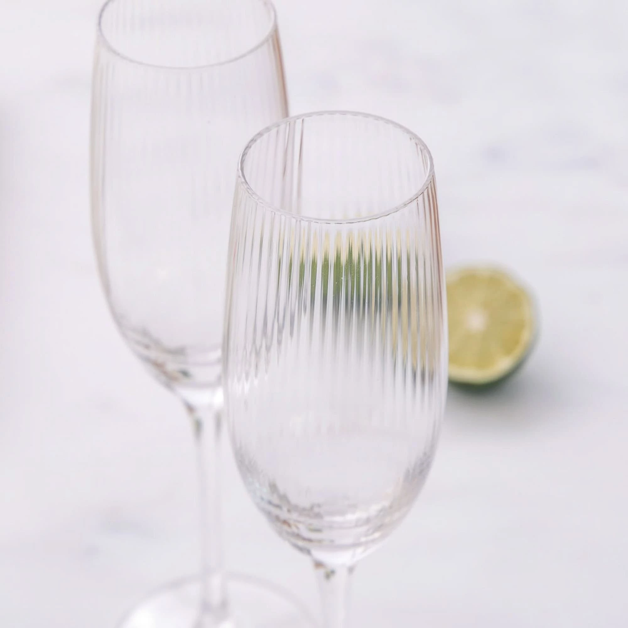 BarCraft Ribbed Champagne Flutes 220ml Set Of 2 7 BarCraft Ribbed Champagne Flutes 220ml Set Of 2