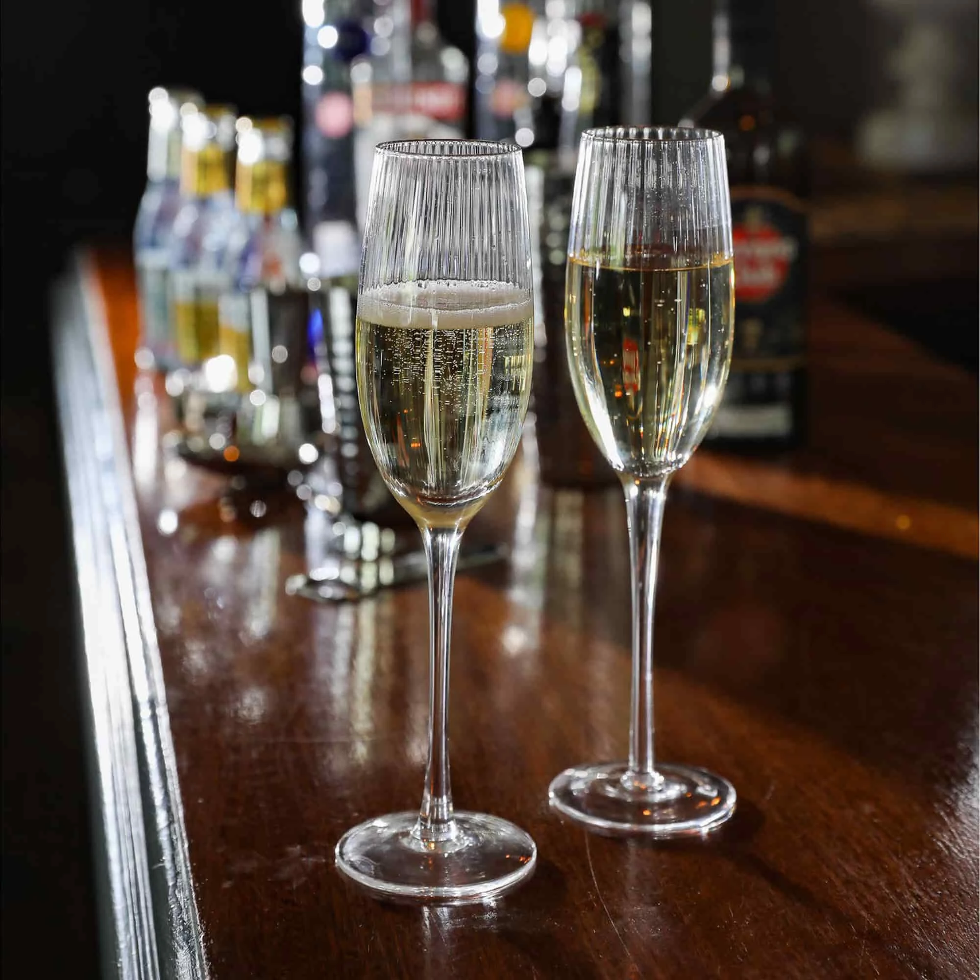 BarCraft Ribbed Champagne Flutes 220ml Set Of 2 8 BarCraft Ribbed Champagne Flutes 220ml Set Of 2