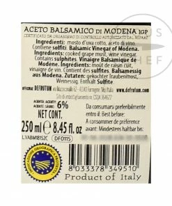 Ingredients Defrutum Balsamic Vinegar IGP 8 Yr Aged - 4 Crowns 250ml 6 Ingredients Defrutum Balsamic Vinegar IGP 8 Yr Aged - 4 Crowns 250ml