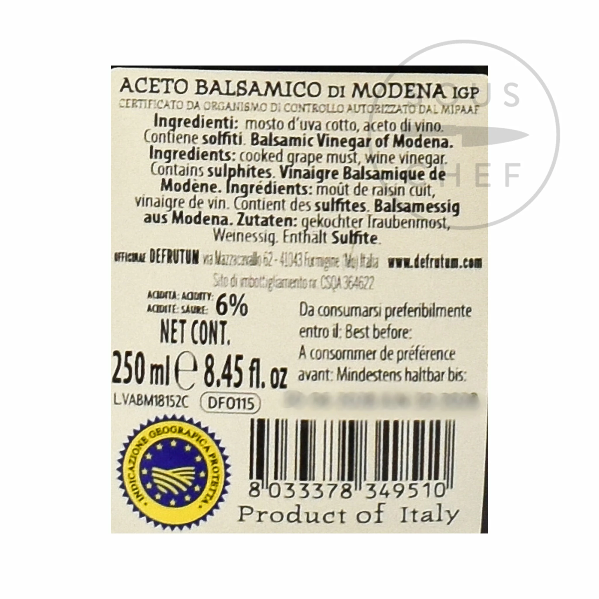 Ingredients Defrutum Balsamic Vinegar IGP 8 Yr Aged - 4 Crowns 250ml 4 Ingredients Defrutum Balsamic Vinegar IGP 8 Yr Aged - 4 Crowns 250ml
