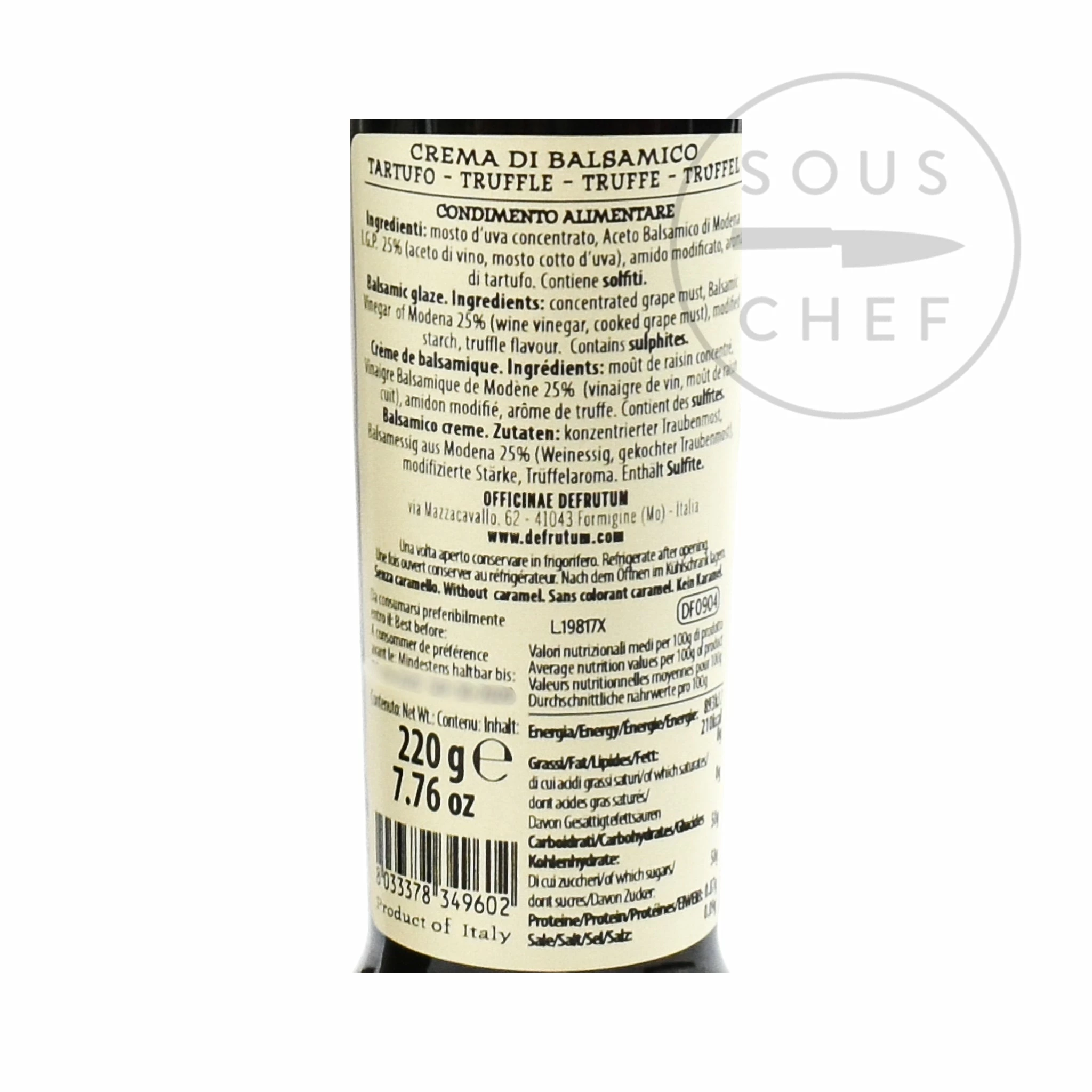 Defrutum Truffle Balsamic Glaze 220g Ingredients 4 Defrutum Truffle Balsamic Glaze 220g Ingredients
