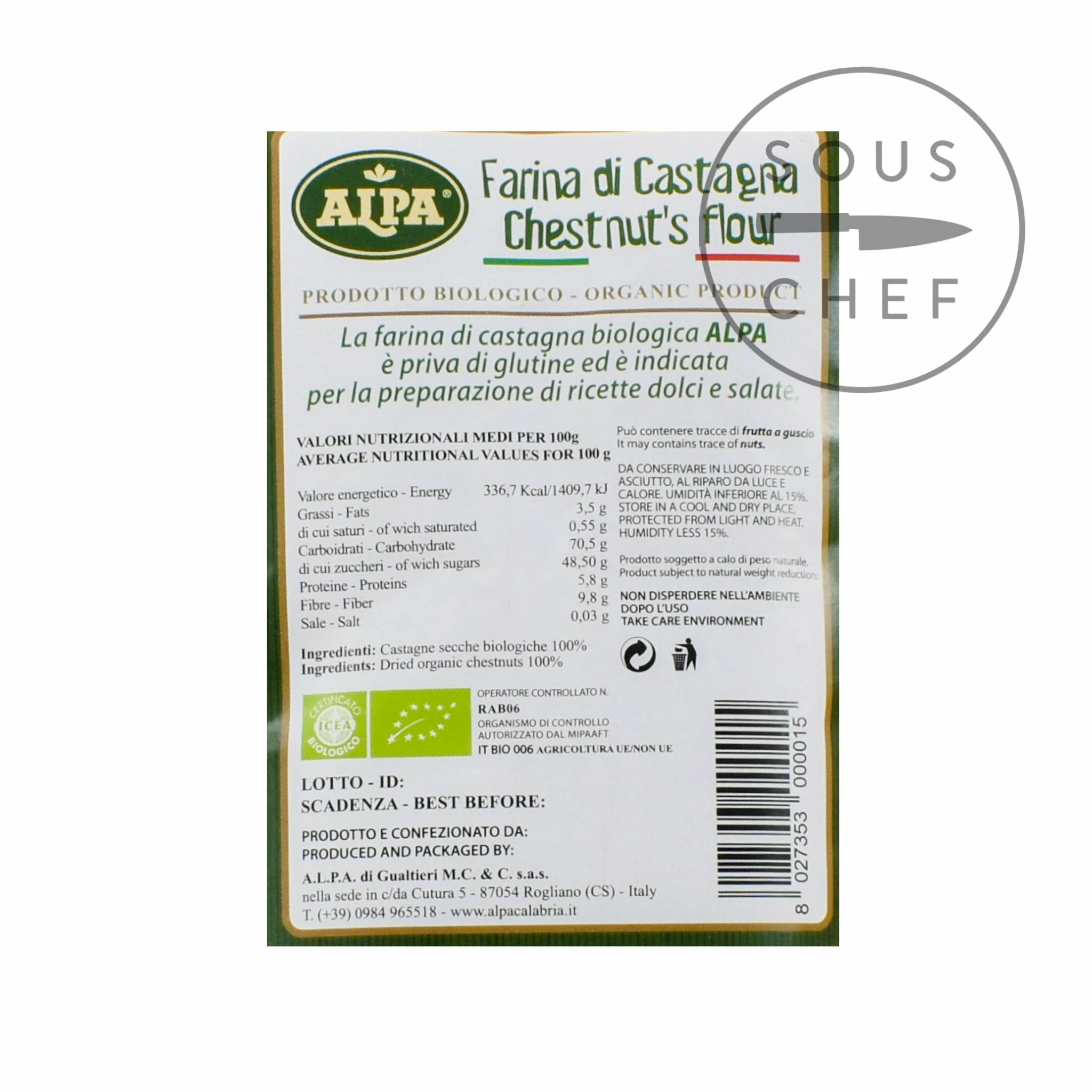 Alpa Organic Chestnut Flour 500g Ingredients 4 Alpa Organic Chestnut Flour 500g Ingredients