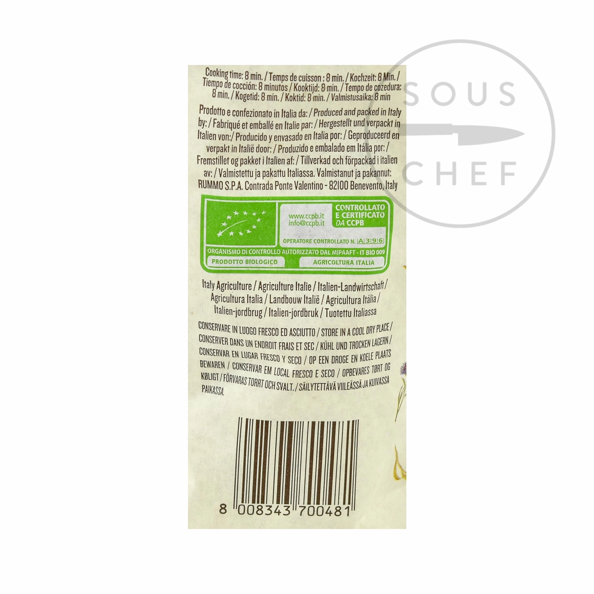 Ingredients Rummo Wholemeal Organic Fusilli 500g 5 Ingredients Rummo Wholemeal Organic Fusilli 500g