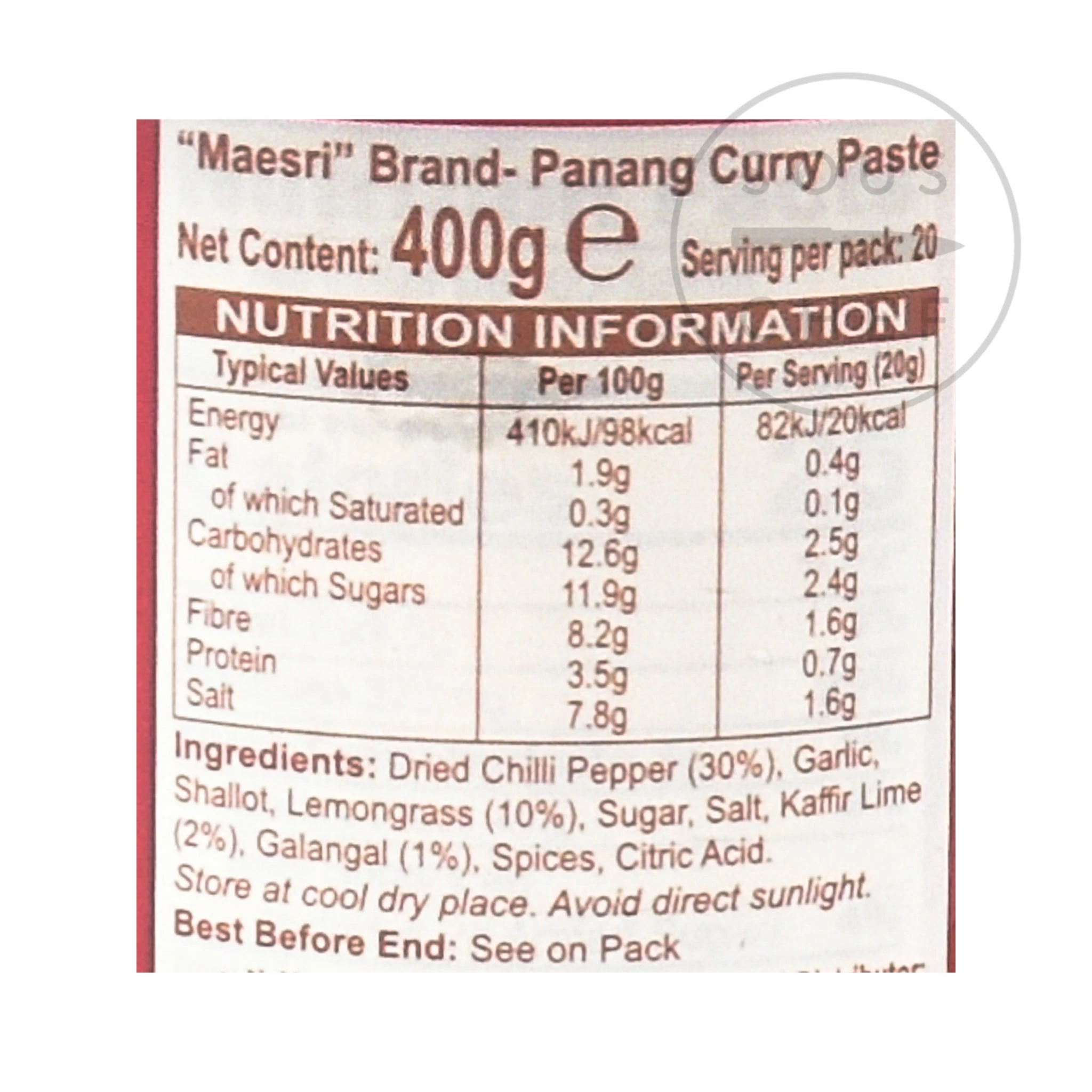 Mae Sri Thai Panang Curry Paste 400g Ingredients 4 Mae Sri Thai Panang Curry Paste 400g Ingredients