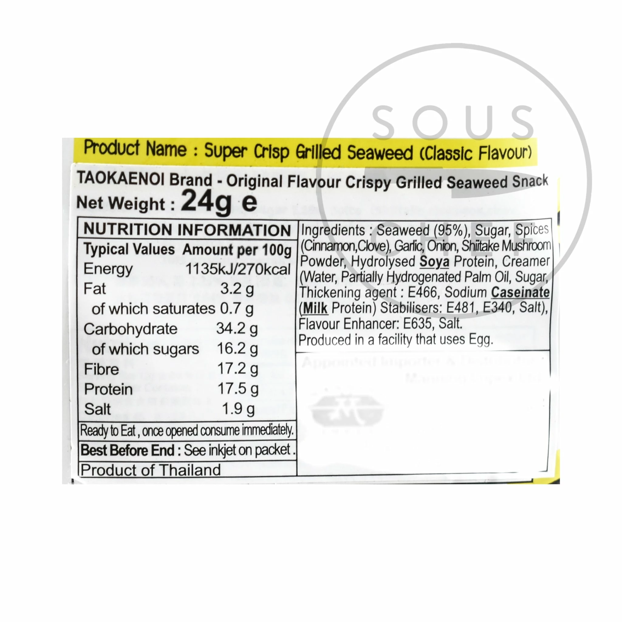 Ingredients Tao Kae Noi Grilled Super Crisp Seaweed 24g 4 Ingredients Tao Kae Noi Grilled Super Crisp Seaweed 24g