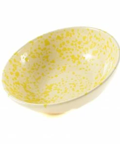 Puglia Handmade Puglia Yellow Splatter Large Salad Bowl 28cm Tableware